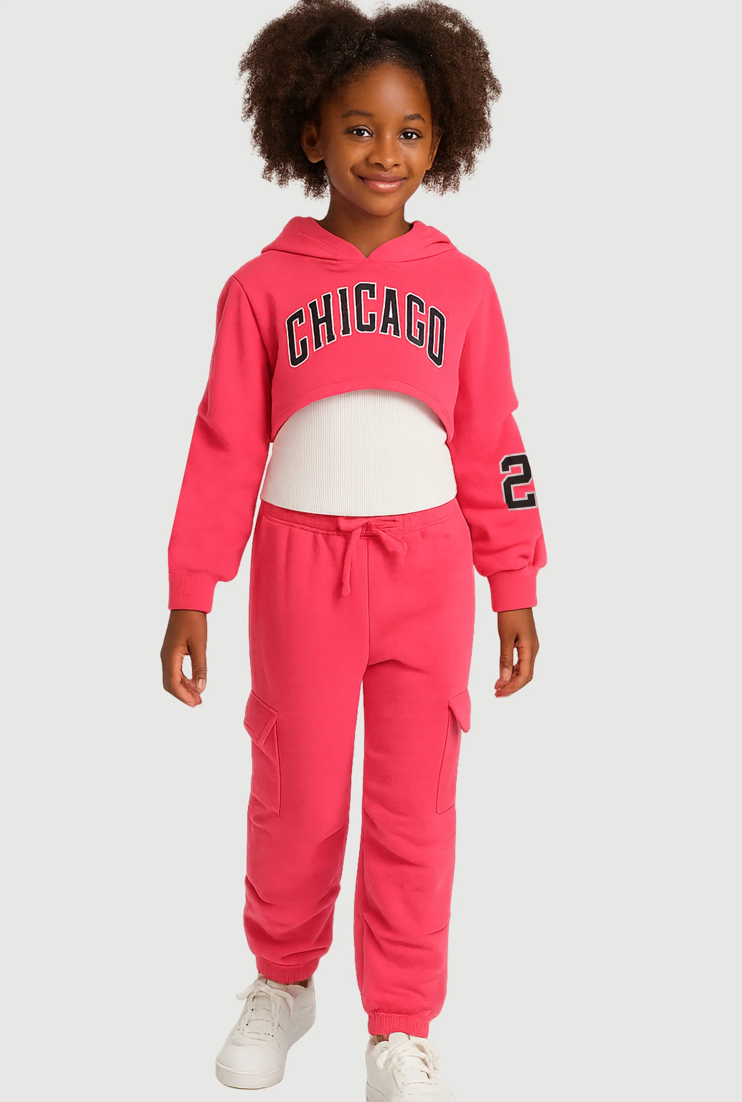 Girls Chicago Graphic Pleated Sweatshirt and Sweatpants with Tank Top sold by Rainbow