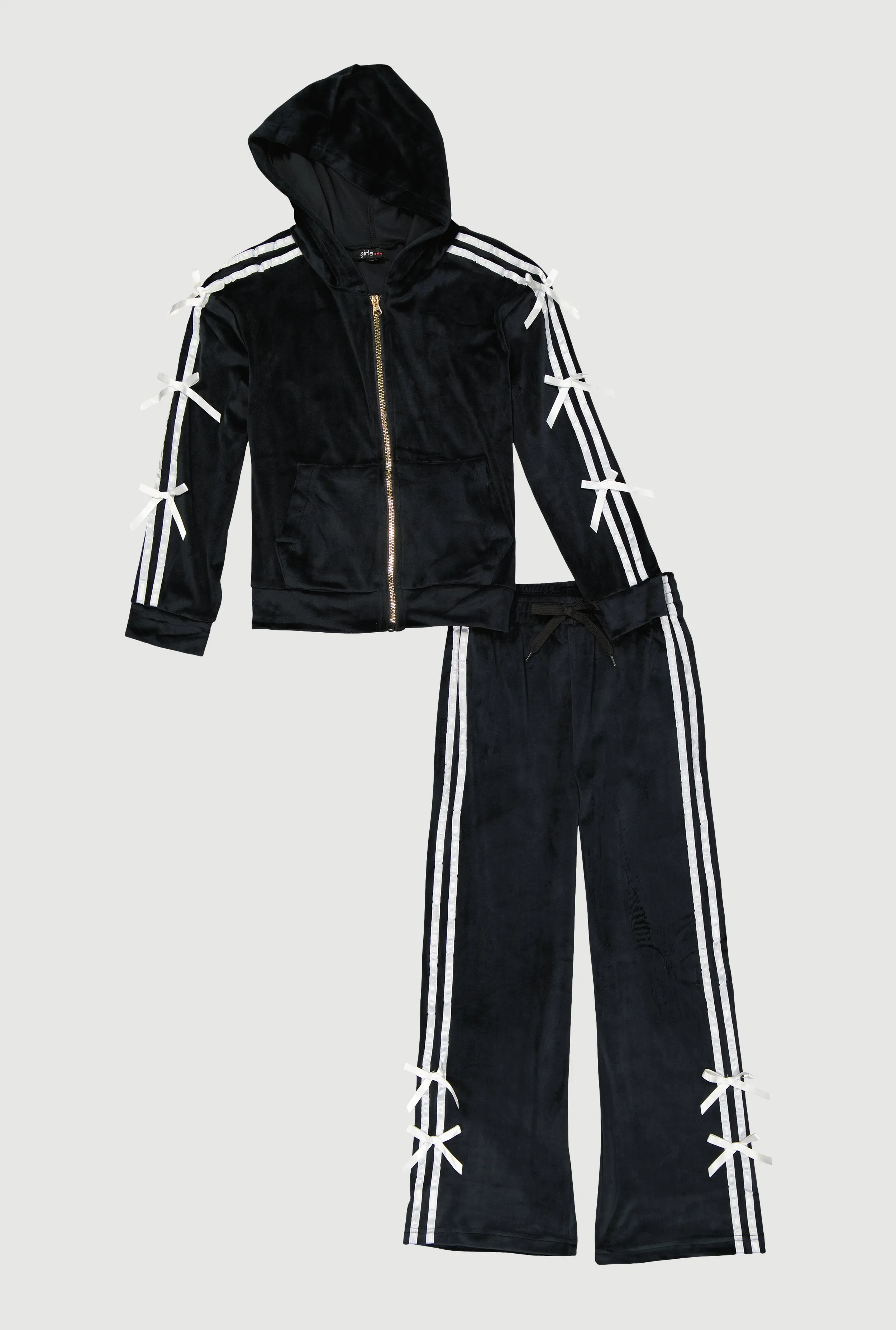 Girls Bow Detail Varsity Striped Velour Hoodie and Track Pants sold by Rainbow product image thumbnail 2
