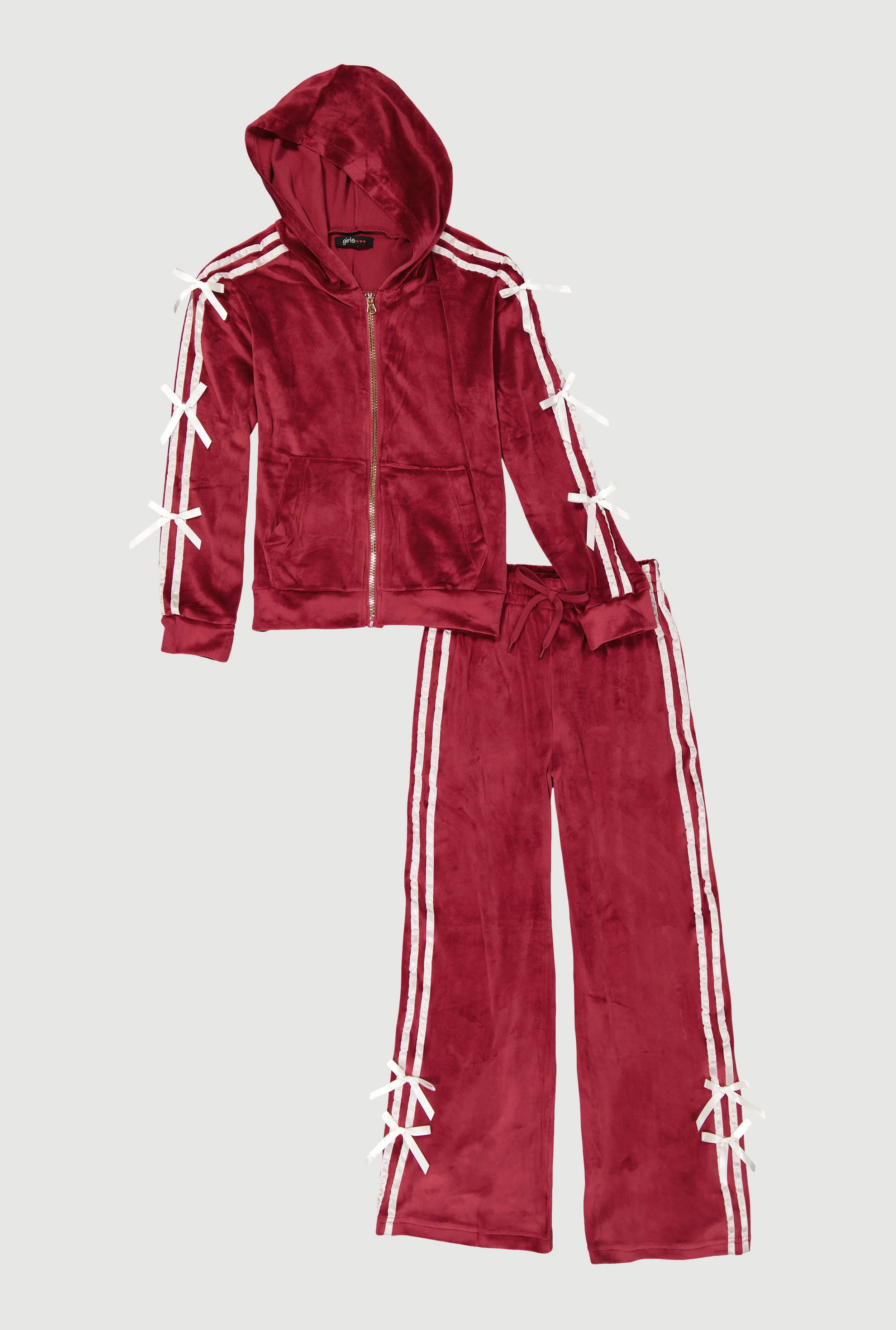 Girls Bow Detail Varsity Striped Velour Hoodie and Track Pants sold by Rainbow product image thumbnail 2