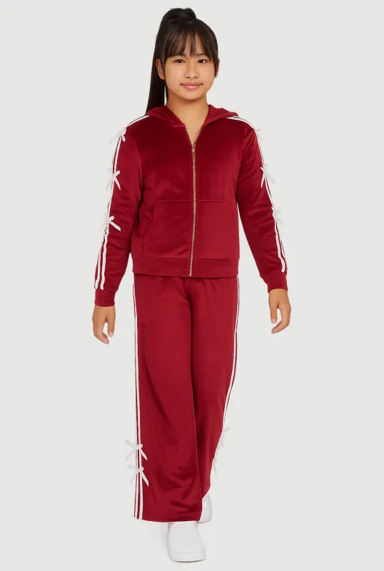 Girls Bow Detail Varsity Striped Velour Hoodie and Track Pants sold by Rainbow