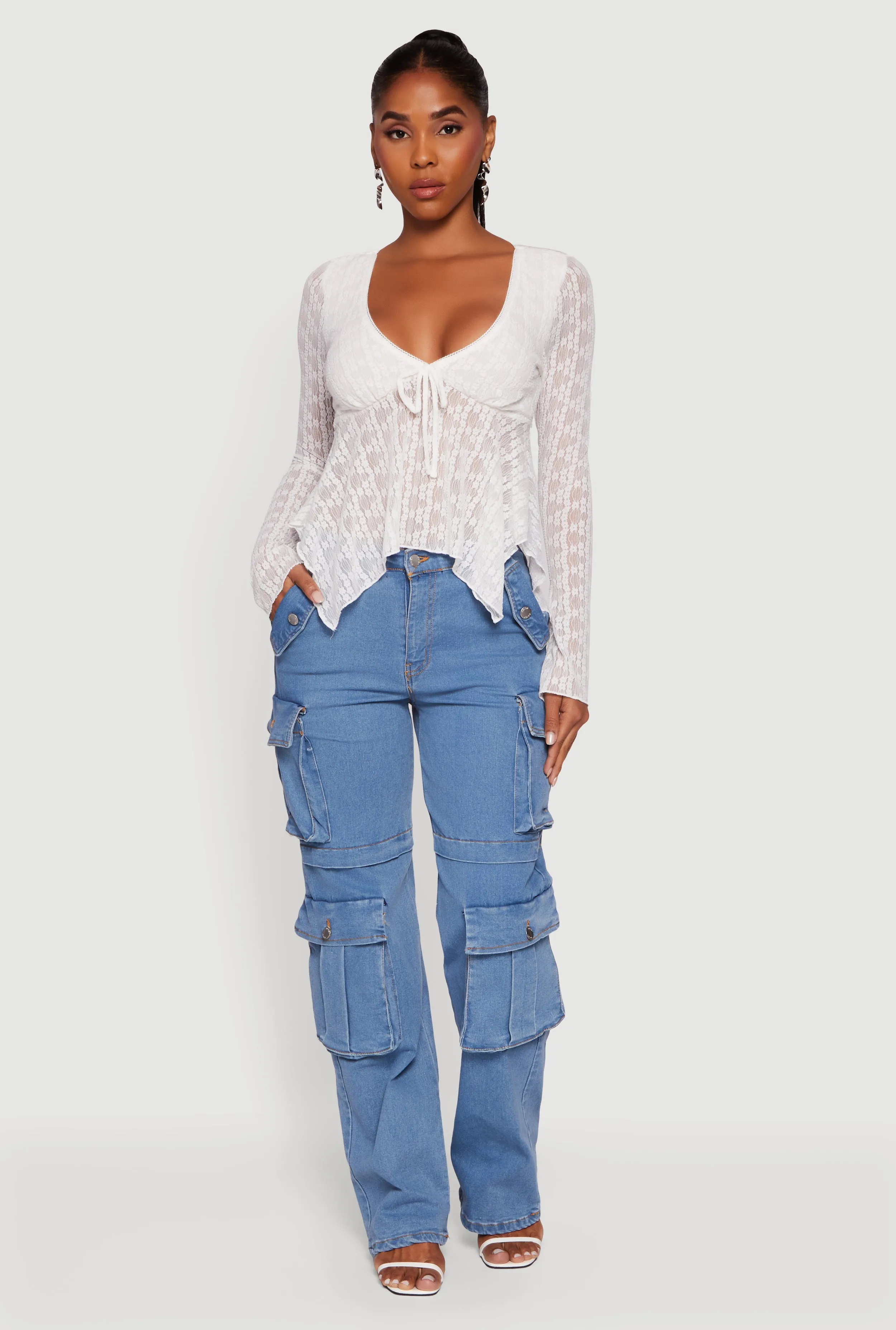 Almost Famous Floral Lace Handkerchief Hem Blouse sold by Rainbow