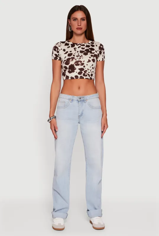 Cow Print Short Sleeve Crop Top sold by Rainbow