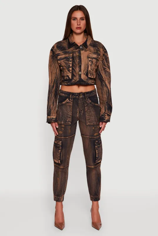Acid Wash Distressed Denim Cargo Joggers sold by Rainbow