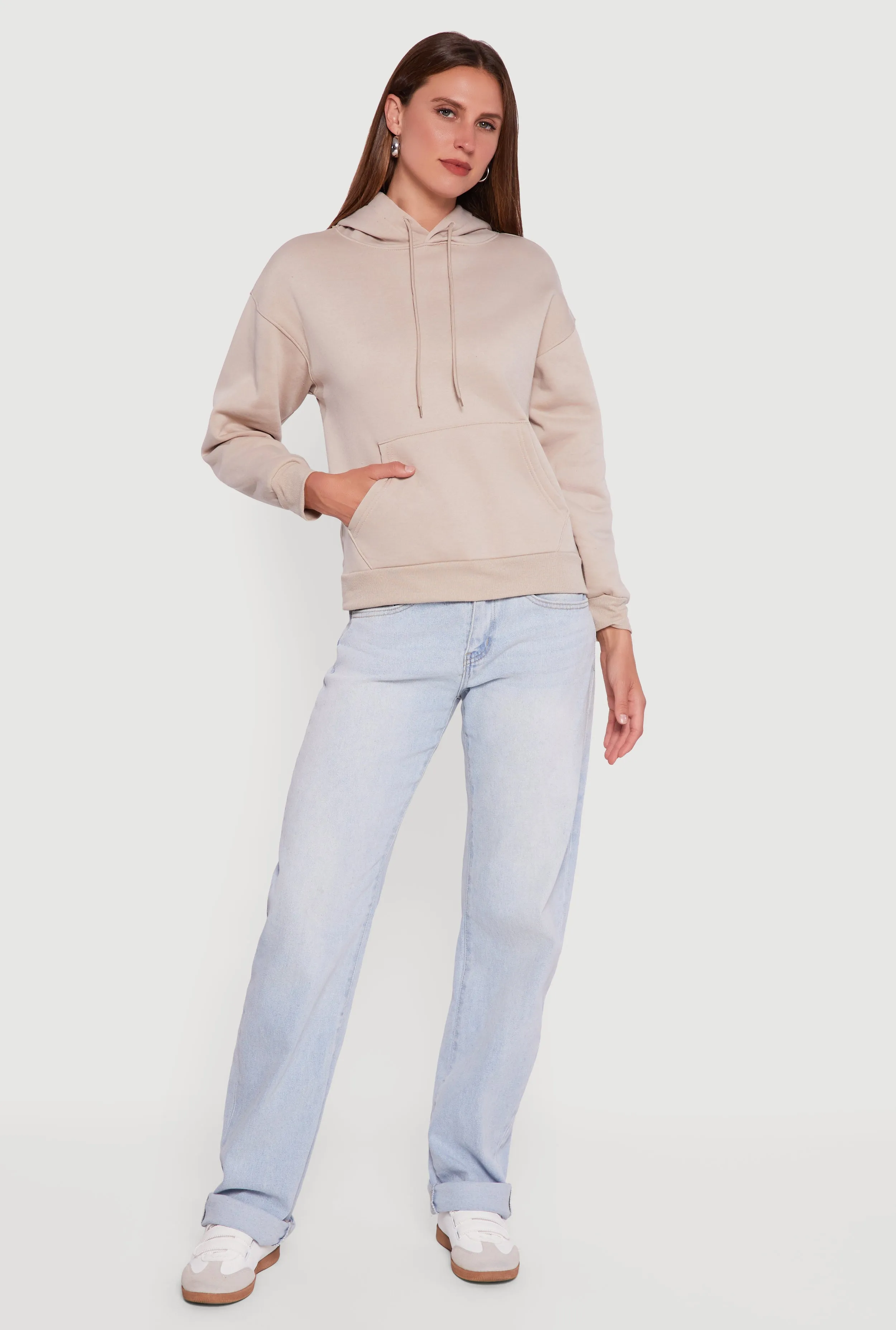 Boxy Kangaroo Pocket Long Sleeve Pullover Hoodie sold by Rainbow