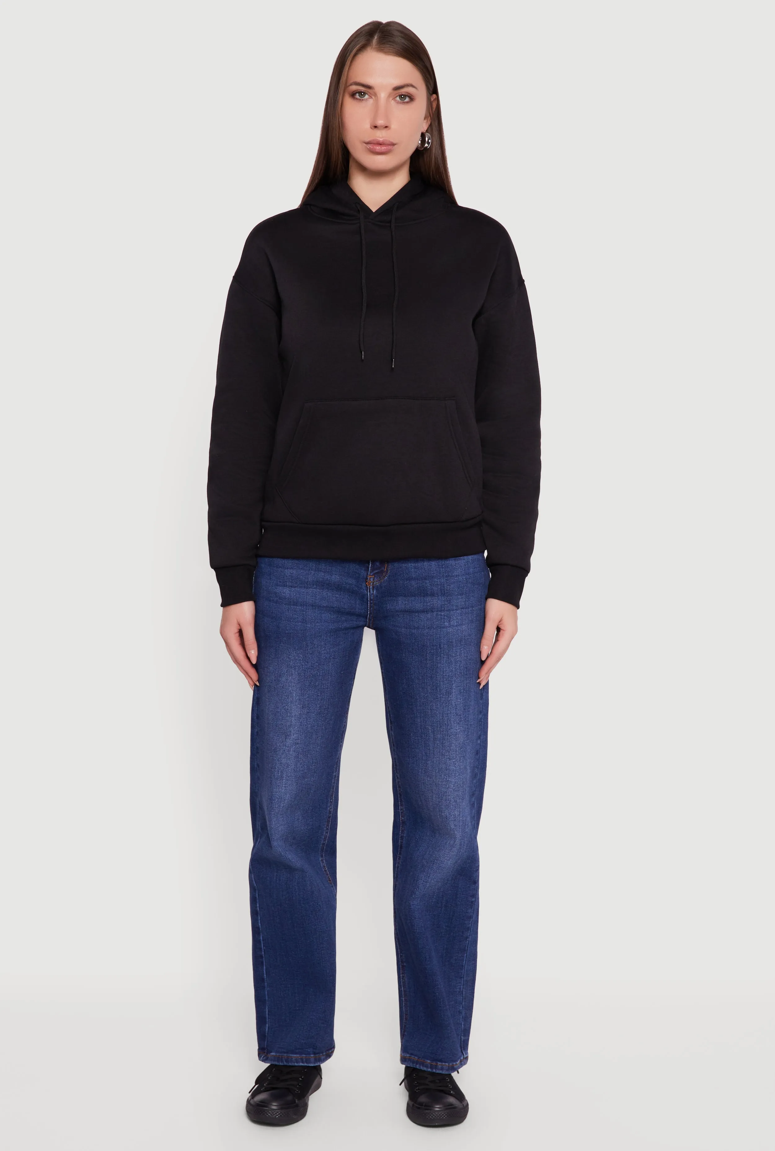 Boxy Kangaroo Pocket Long Sleeve Pullover Hoodie sold by Rainbow