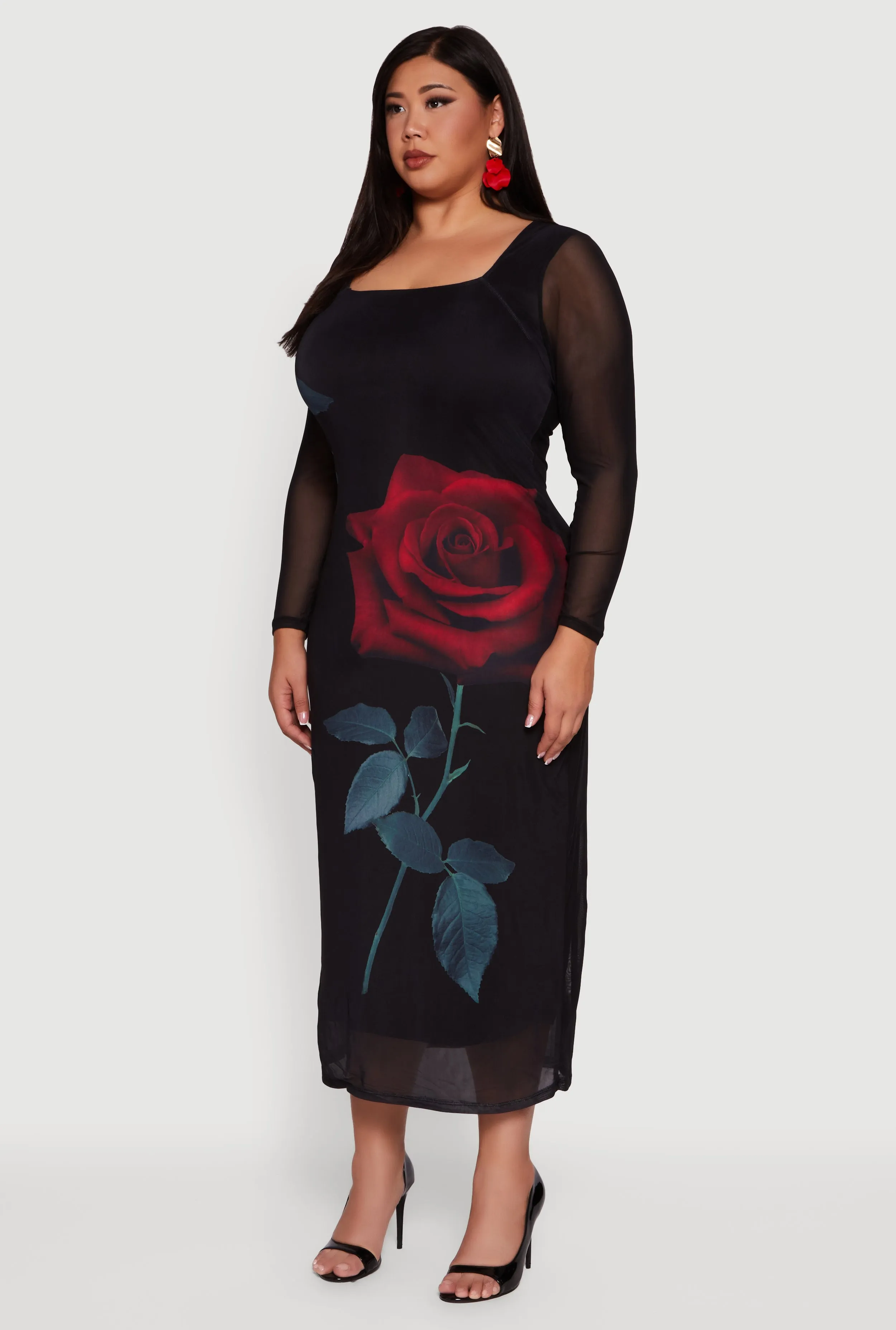 Plus Size Almost Famous Mesh Rose Print Maxi Dress sold by Rainbow product image thumbnail 3