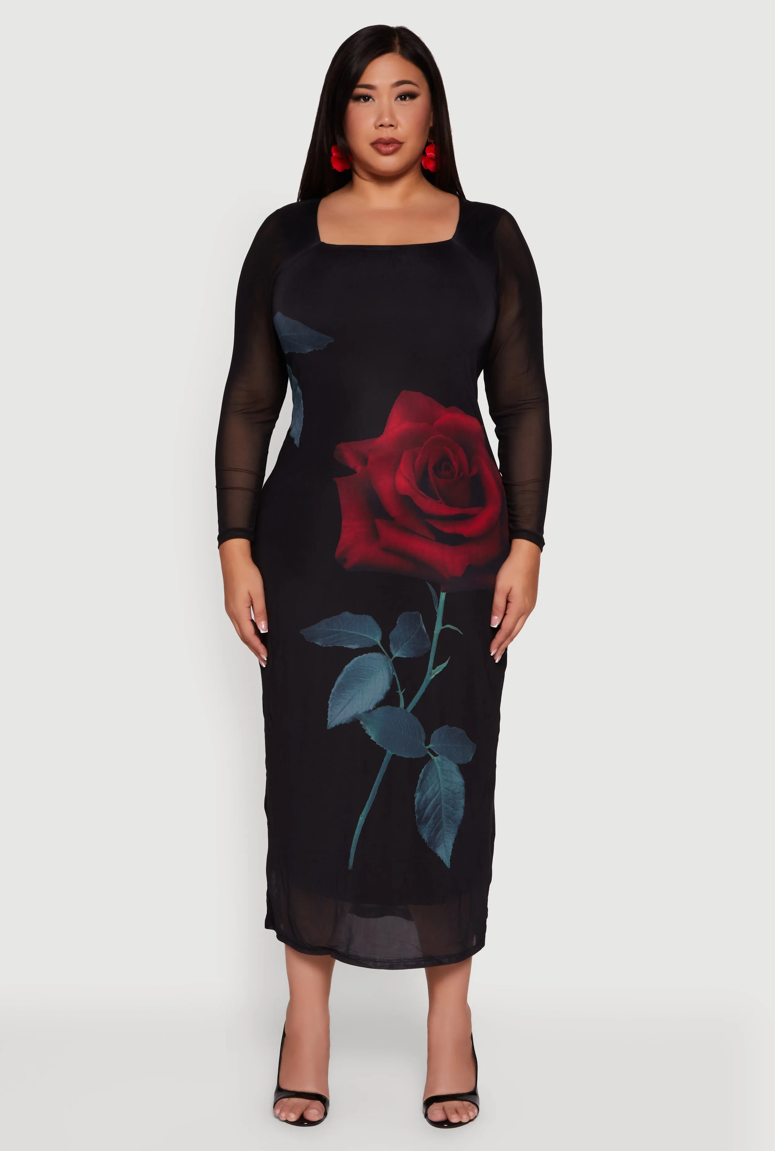 Plus Size Almost Famous Mesh Rose Print Maxi Dress sold by Rainbow product image thumbnail 2