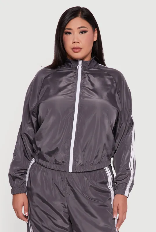 Plus Size O Ring Zip Nylon Track Jacket with Contrast Trim sold by Rainbow