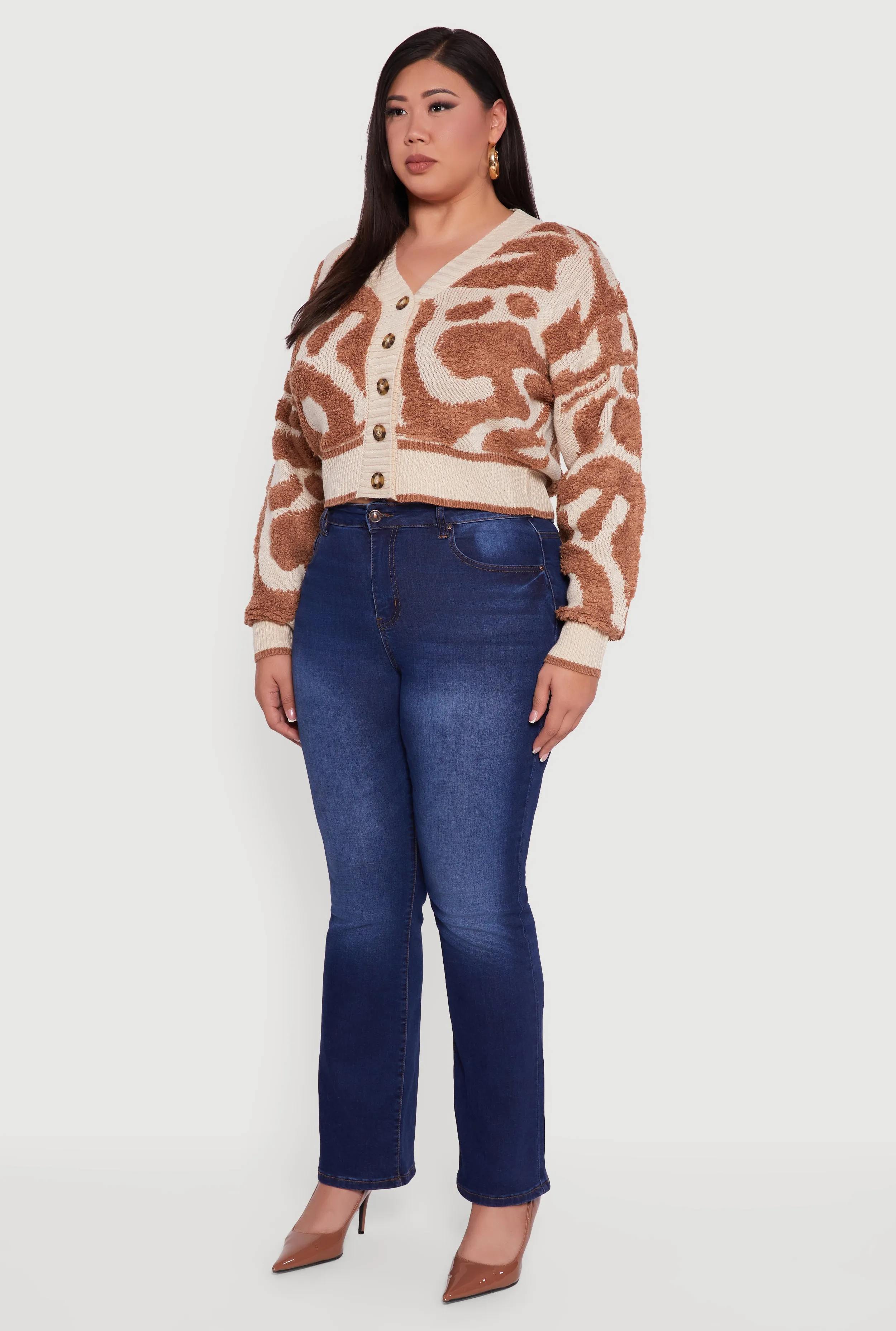 Plus Size Tufted Knit Cropped Button Front Cardigan sold by Rainbow product image thumbnail 5