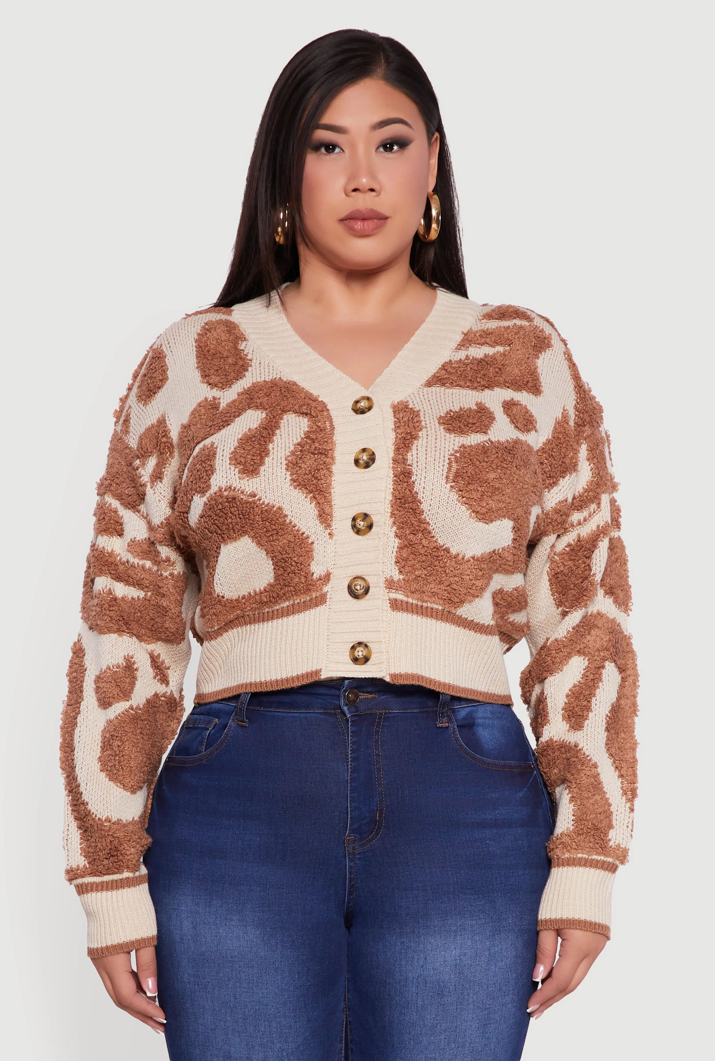 Plus Size Tufted Knit Cropped Button Front Cardigan sold by Rainbow product image thumbnail 2
