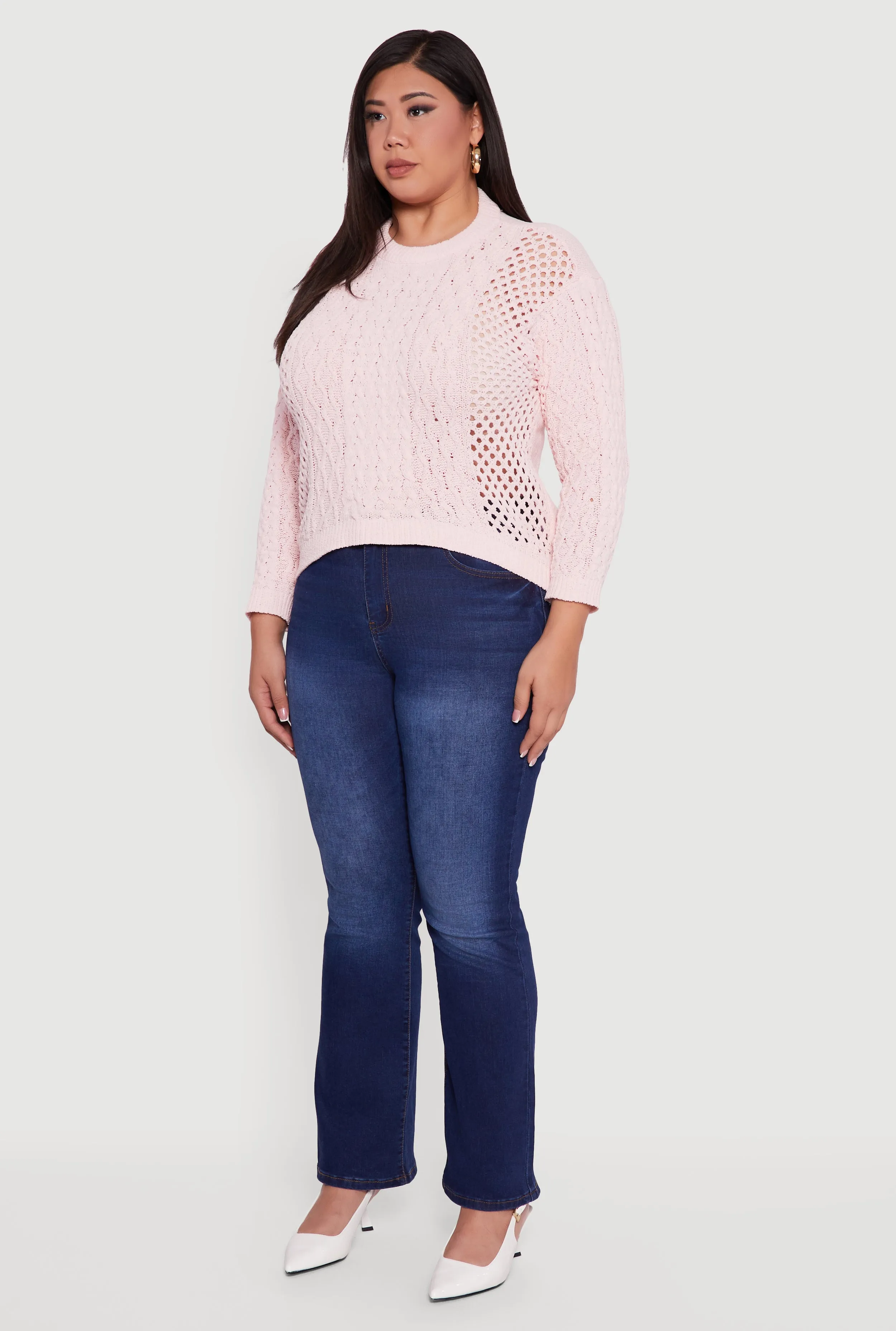 Plus Size Pointelle Cable Knit Long Sleeve Pullover Sweater sold by Rainbow product image thumbnail 5