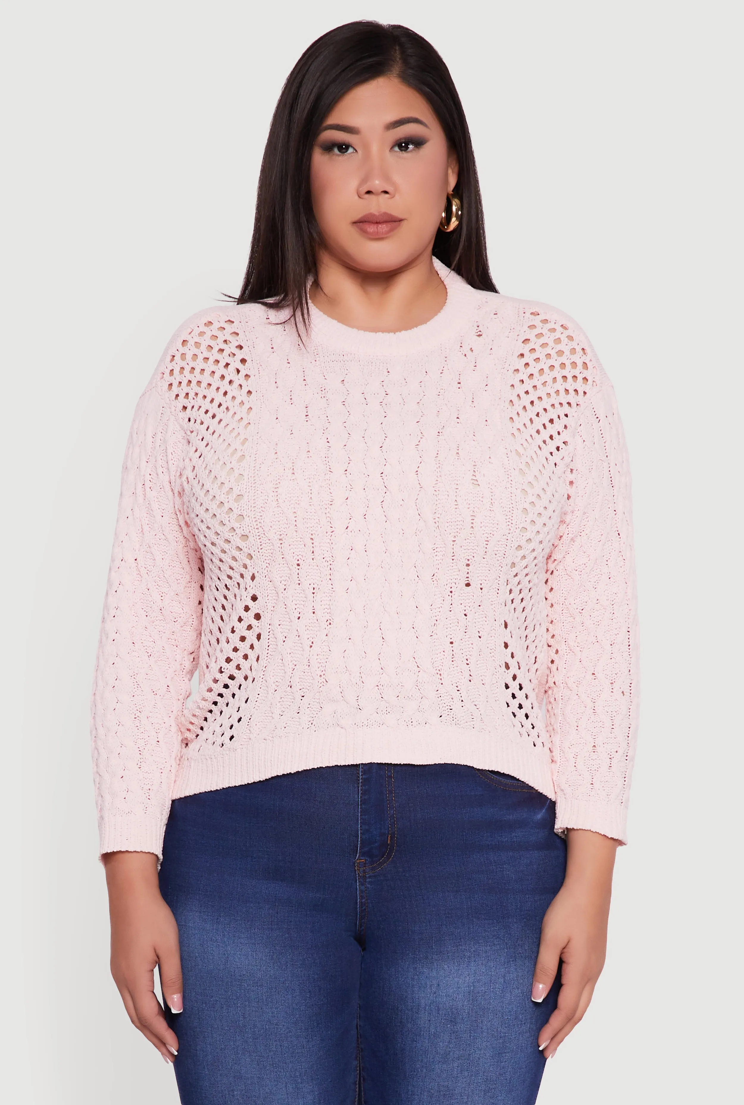 Plus Size Pointelle Cable Knit Long Sleeve Pullover Sweater sold by Rainbow product image thumbnail 2