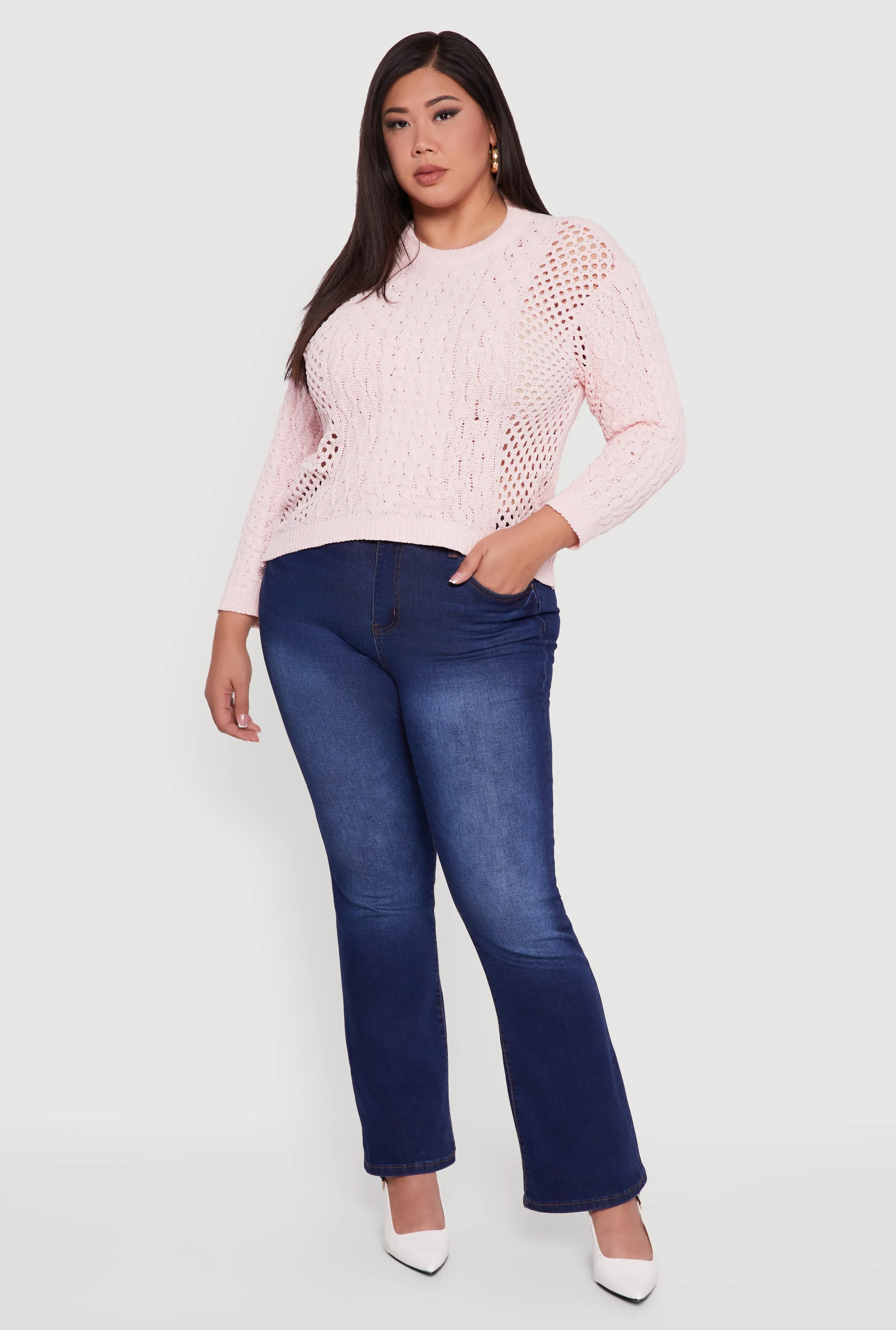 Plus Size Pointelle Cable Knit Long Sleeve Pullover Sweater sold by Rainbow product image thumbnail 3