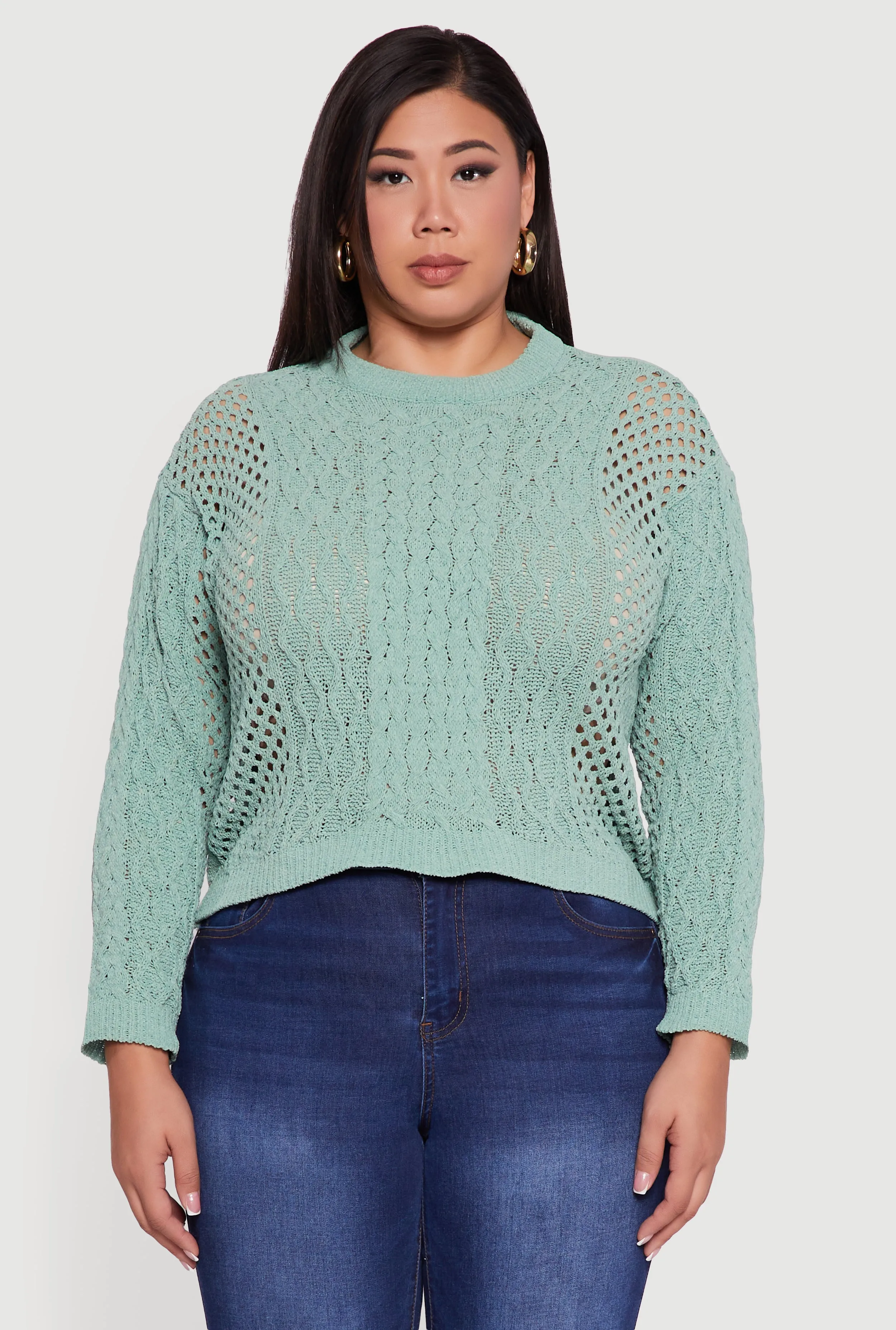 Plus Size Pointelle Cable Knit Long Sleeve Pullover Sweater sold by Rainbow product image thumbnail 2