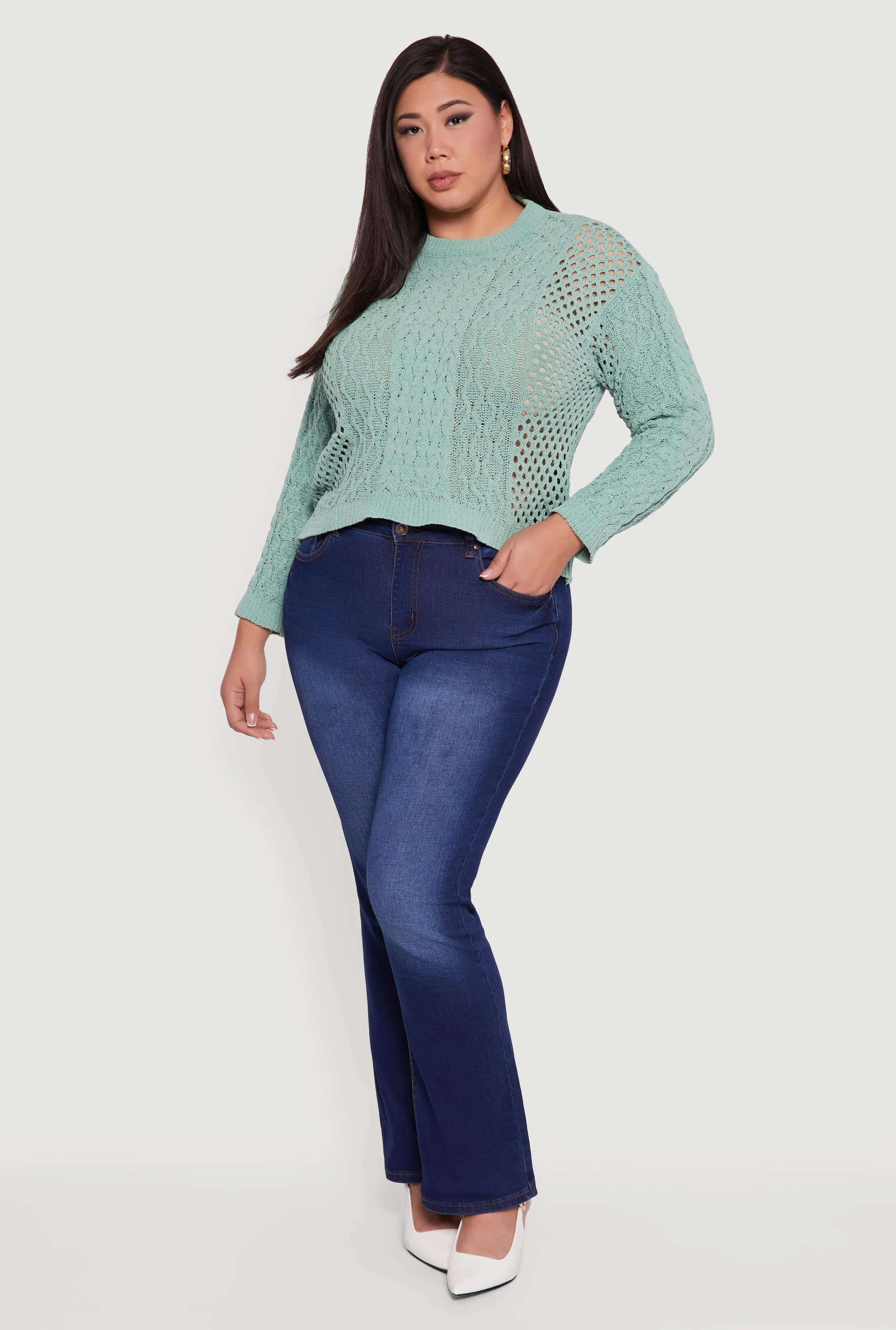 Plus Size Pointelle Cable Knit Long Sleeve Pullover Sweater sold by Rainbow product image thumbnail 3