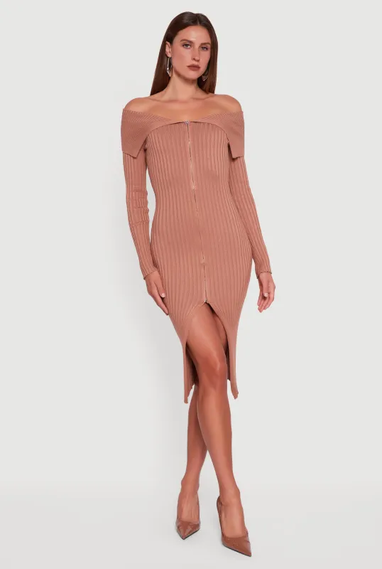 Almost Famous Zip Front Fold Over Off the Shoulder Dress sold by Rainbow