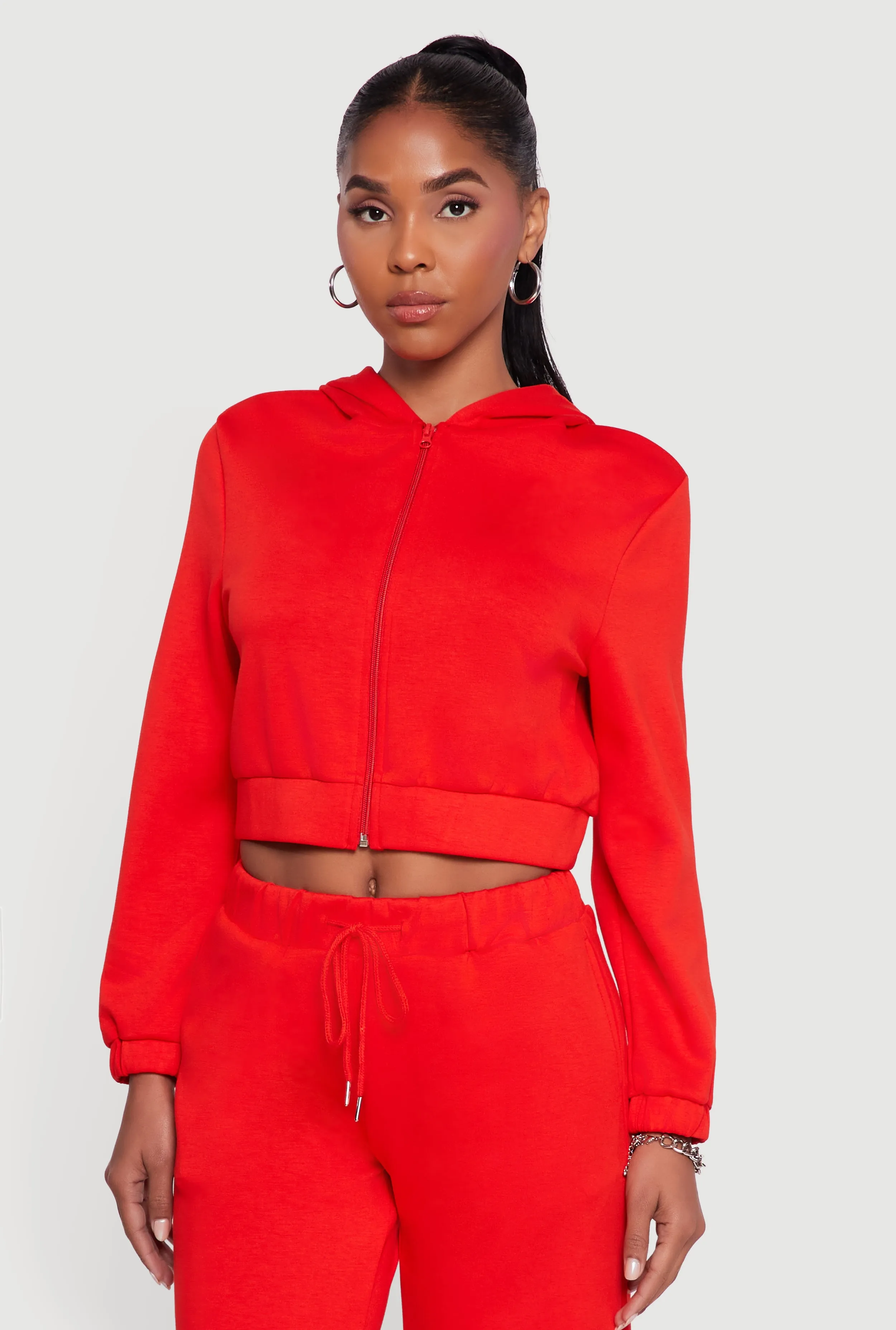 Cropped Long Sleeve Zip Front Hoodie sold by Rainbow