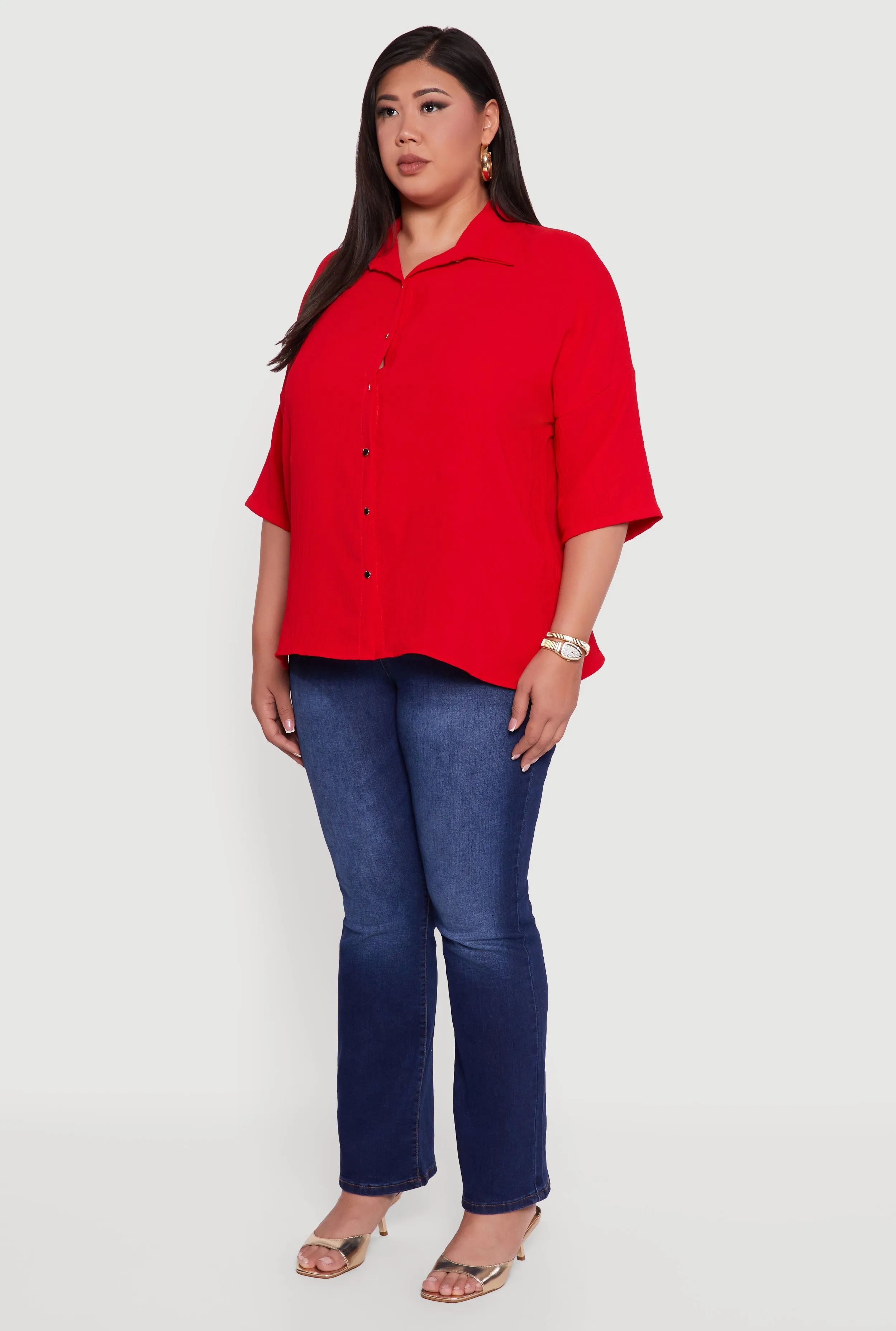 Plus Size Crepe Knit Boxy Button Front Shirt sold by Rainbow product image thumbnail 5