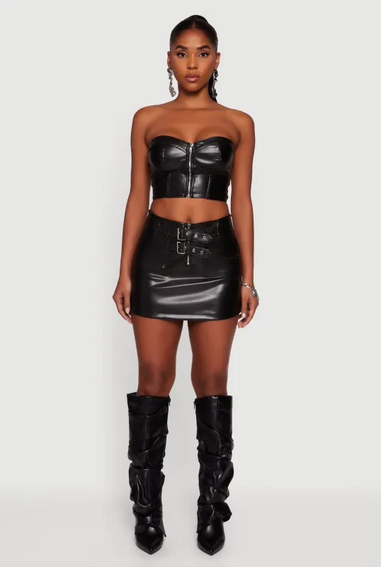 Faux Leather Double Buckle Mini Pencil Skirt sold by Rainbow