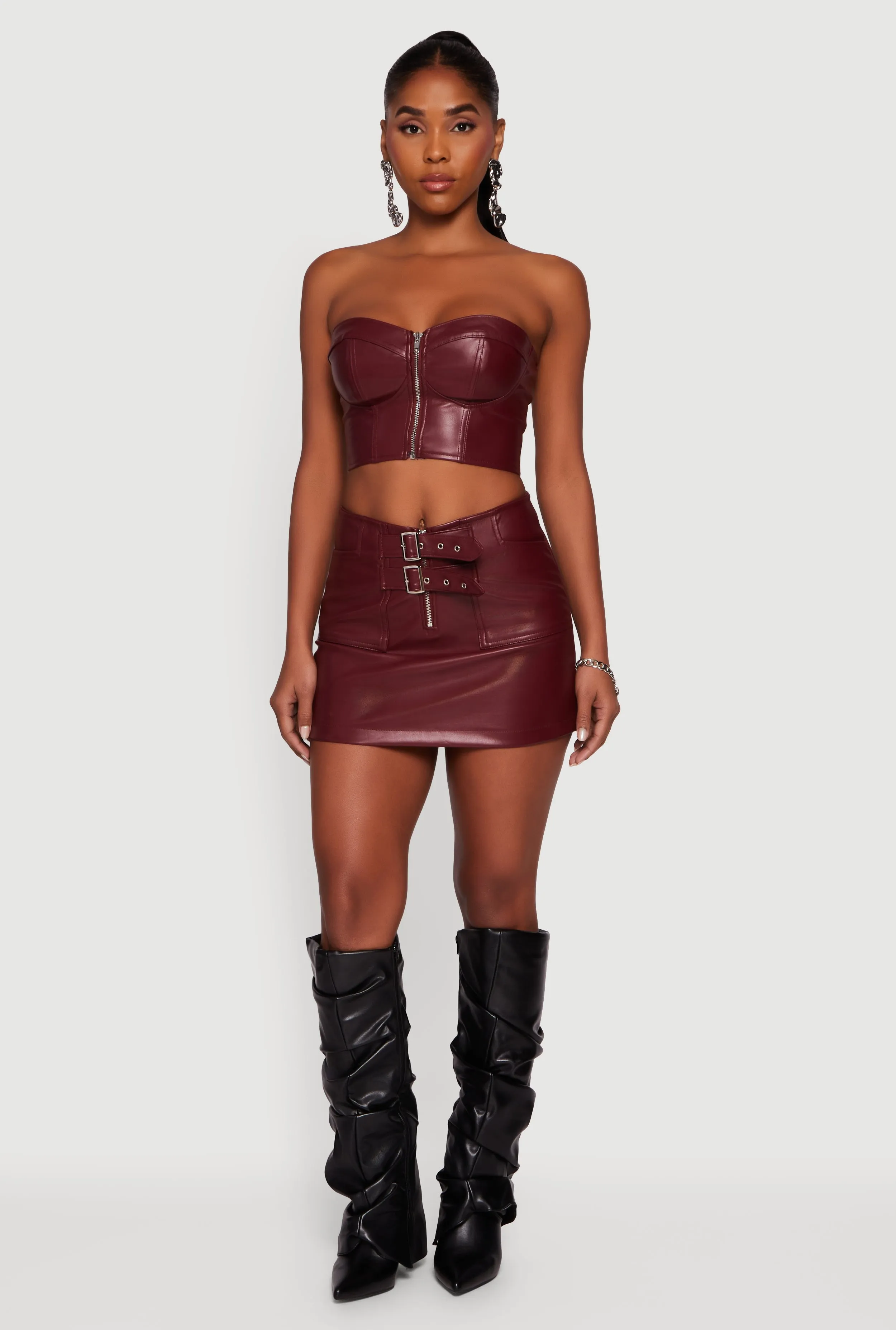 Strapless Faux Leather Cropped Bustier Corset Top sold by Rainbow product image thumbnail 3