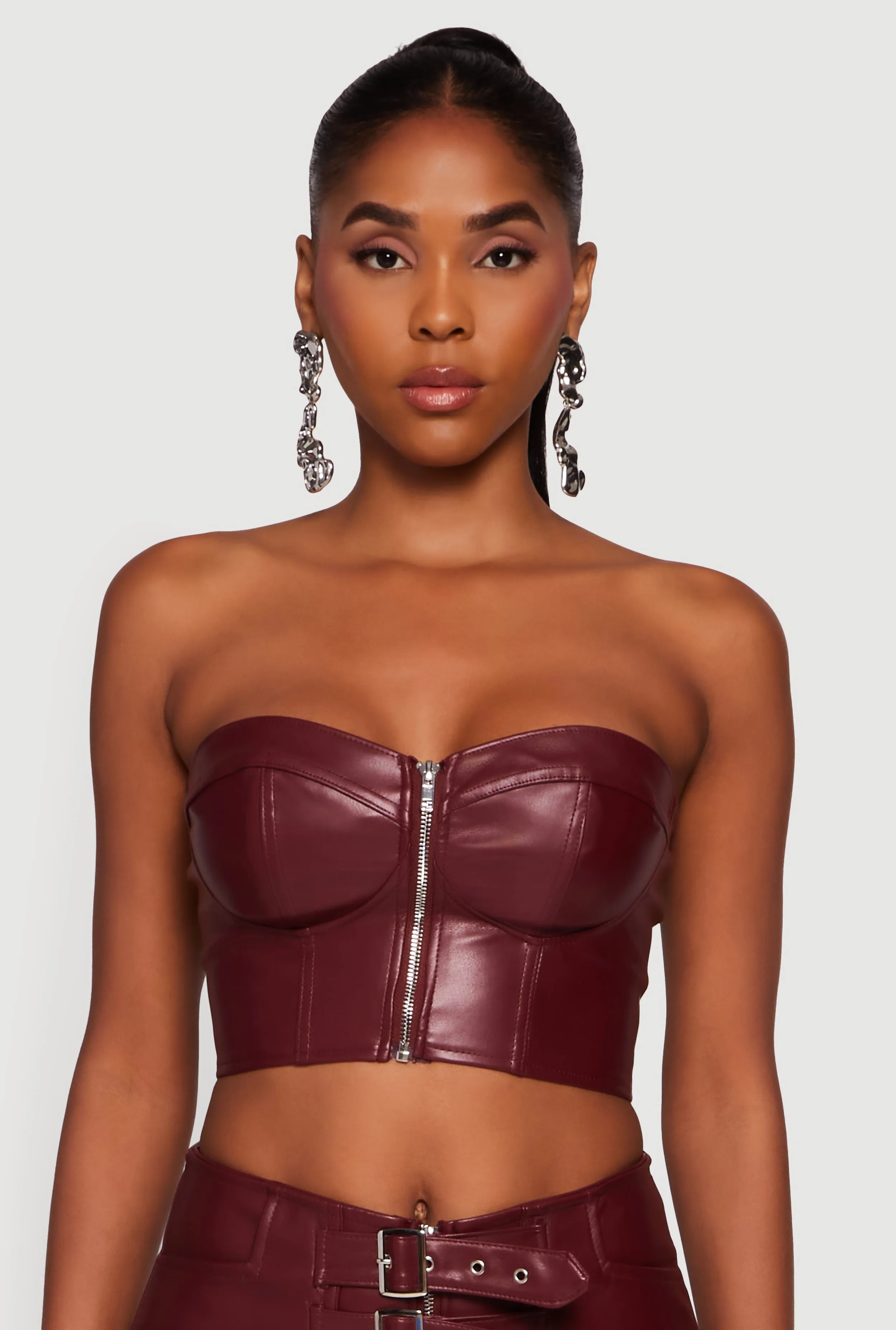 Strapless Faux Leather Cropped Bustier Corset Top sold by Rainbow