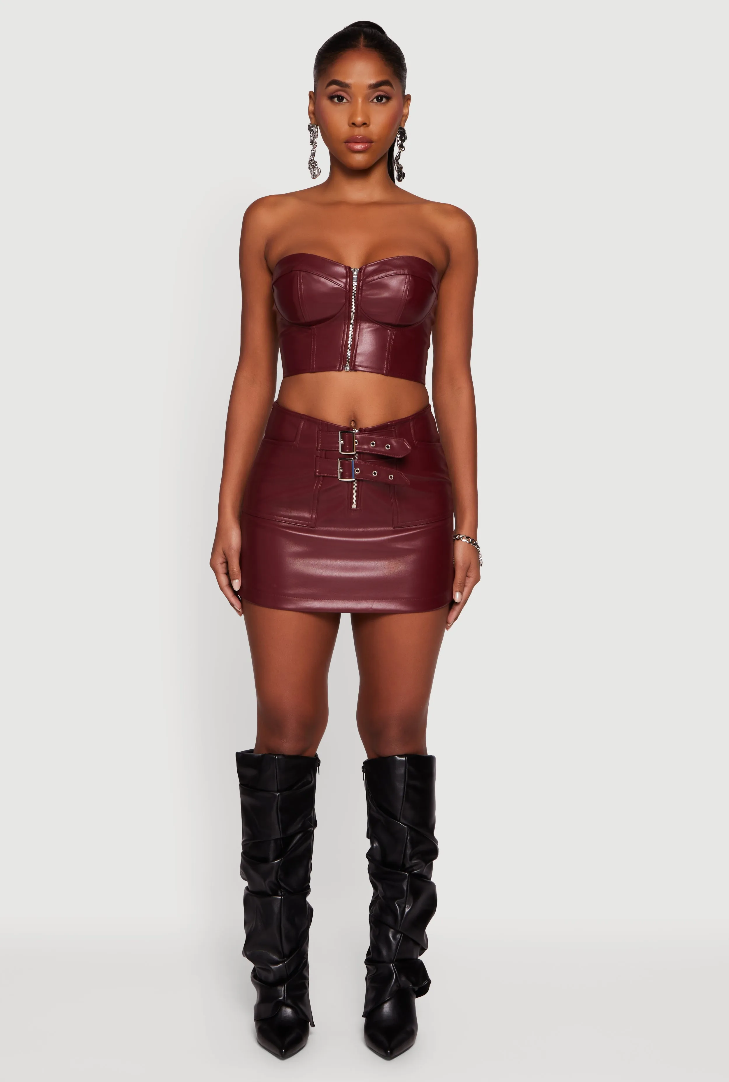 Strapless Faux Leather Cropped Bustier Corset Top sold by Rainbow product image thumbnail 2