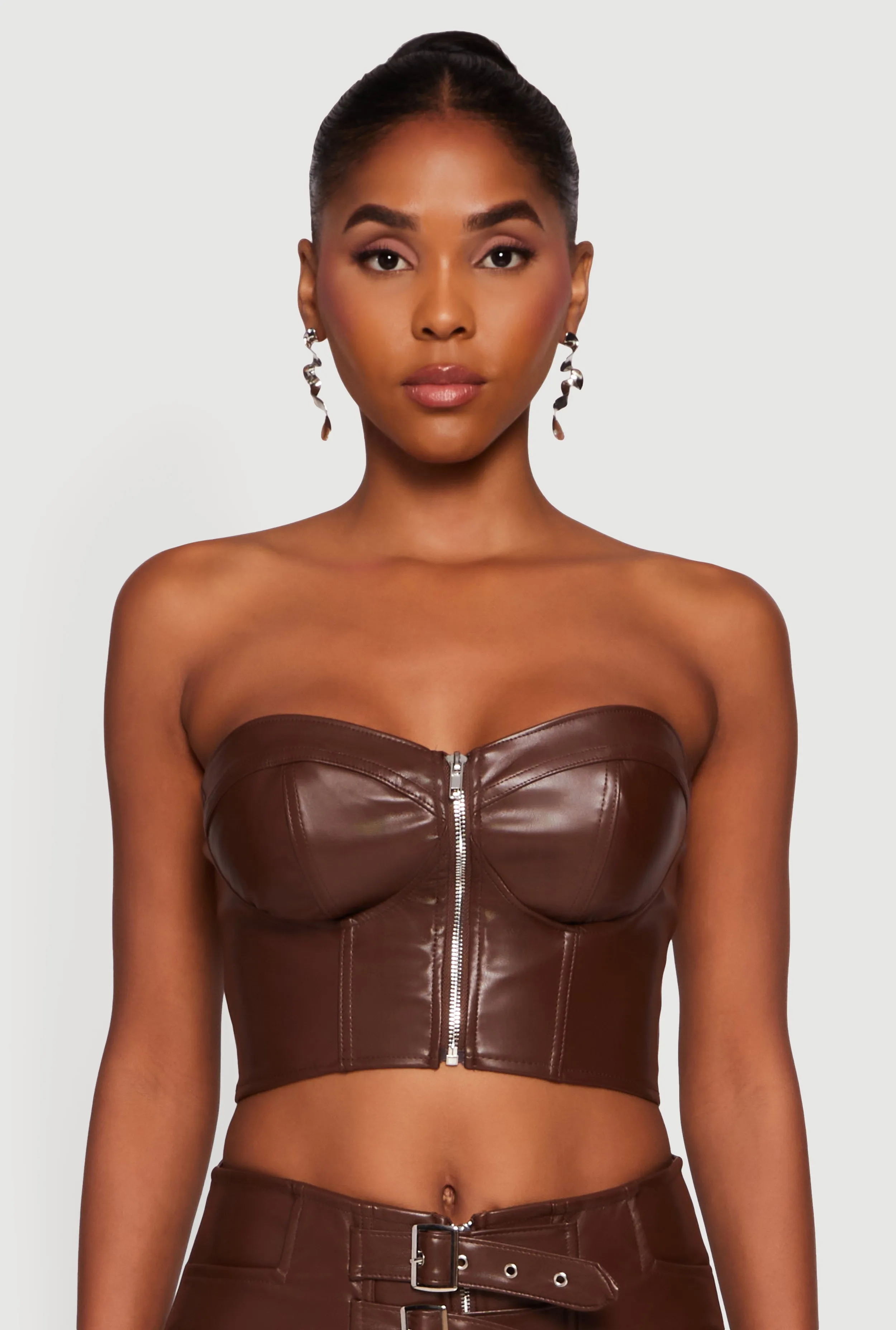 Strapless Faux Leather Cropped Bustier Corset Top sold by Rainbow