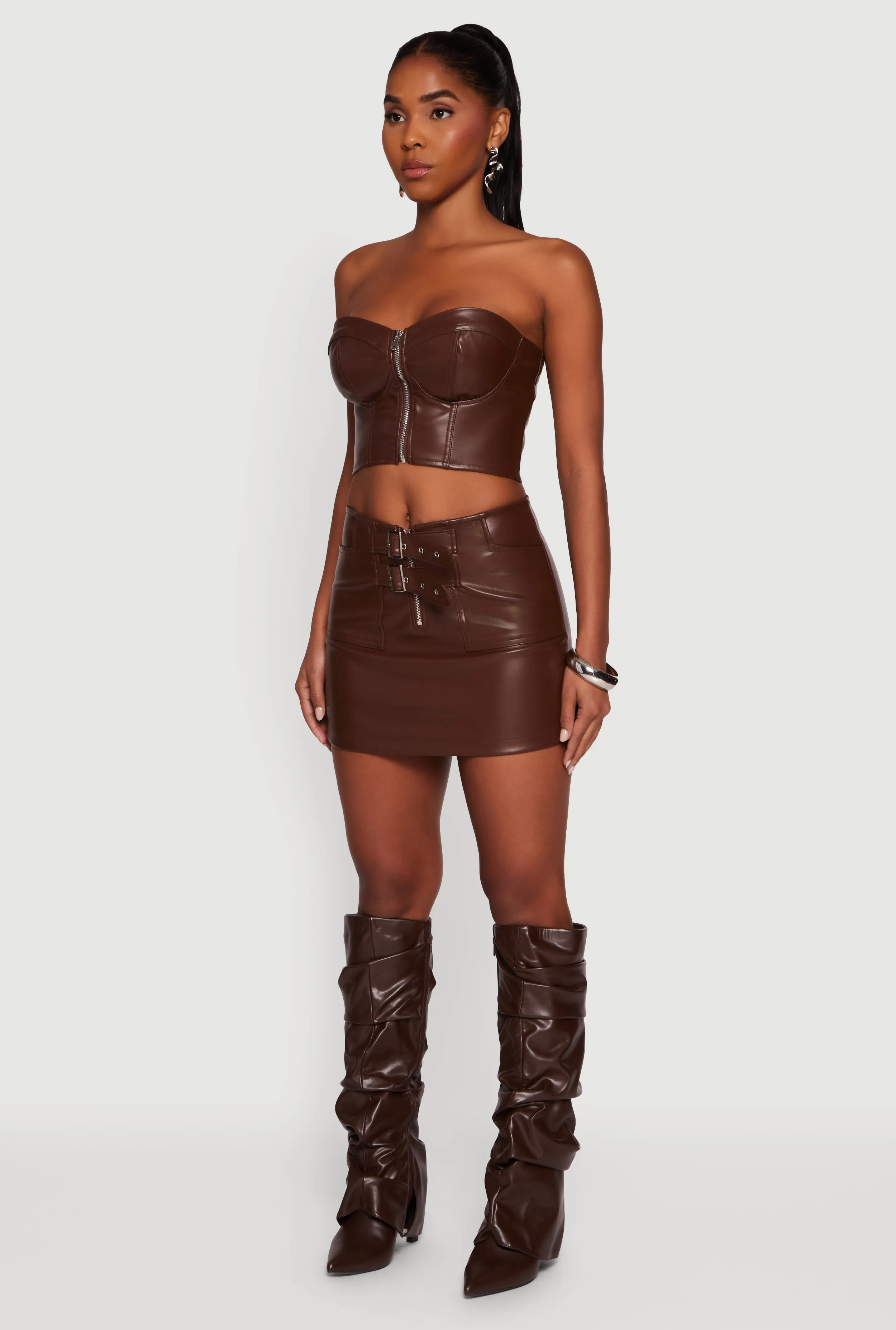 Strapless Faux Leather Cropped Bustier Corset Top sold by Rainbow product image thumbnail 5