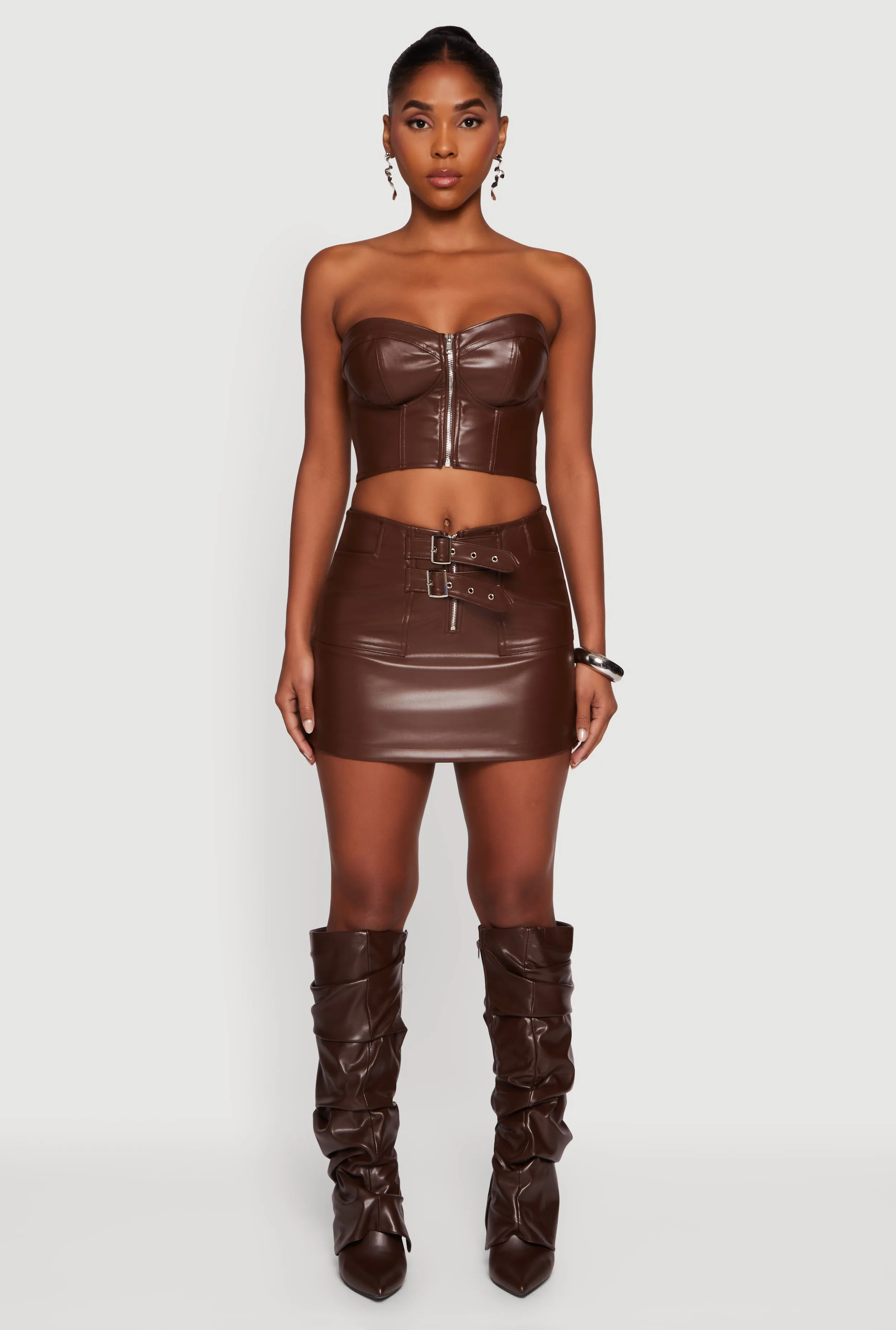 Strapless Faux Leather Cropped Bustier Corset Top sold by Rainbow product image thumbnail 2