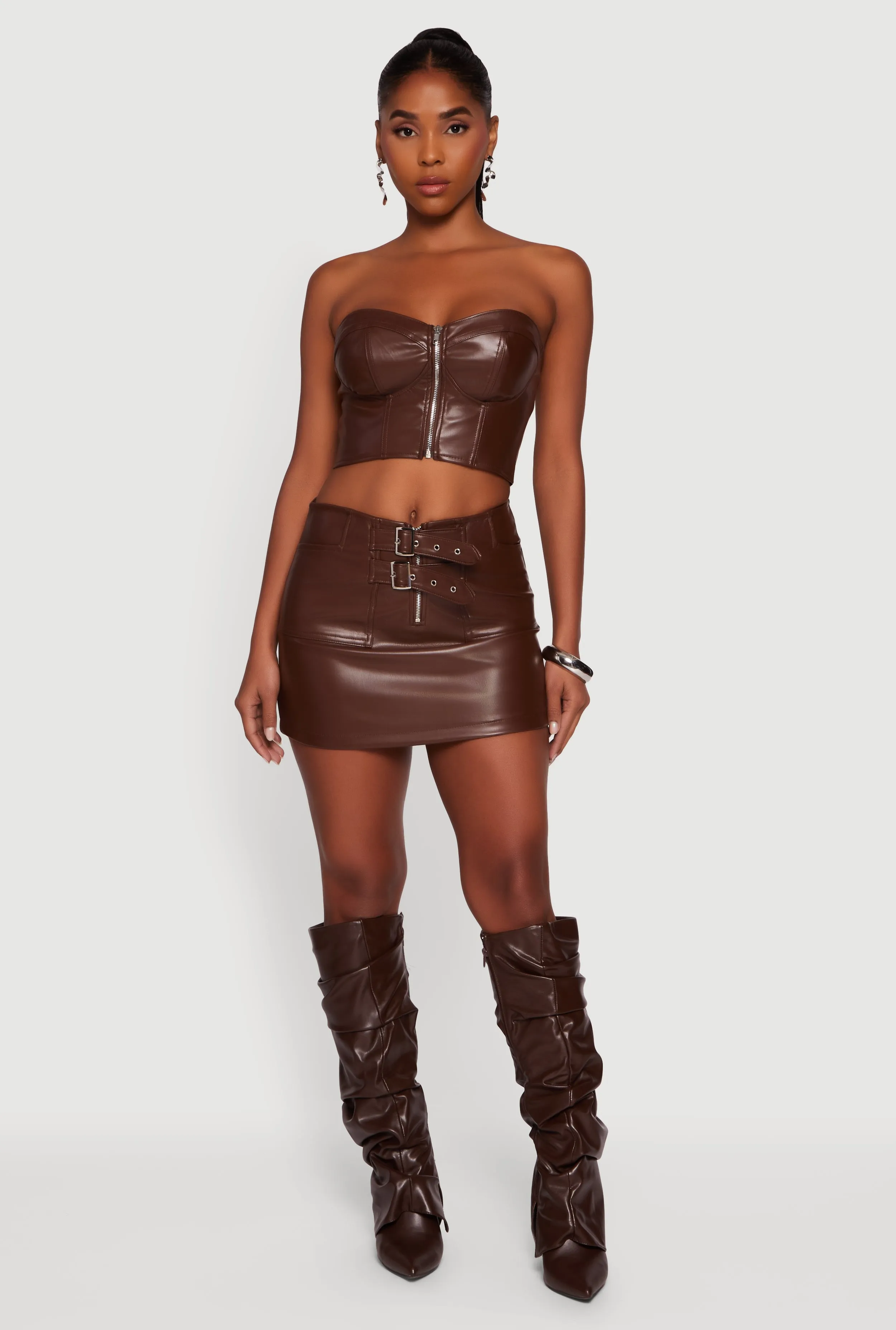 Strapless Faux Leather Cropped Bustier Corset Top sold by Rainbow product image thumbnail 3