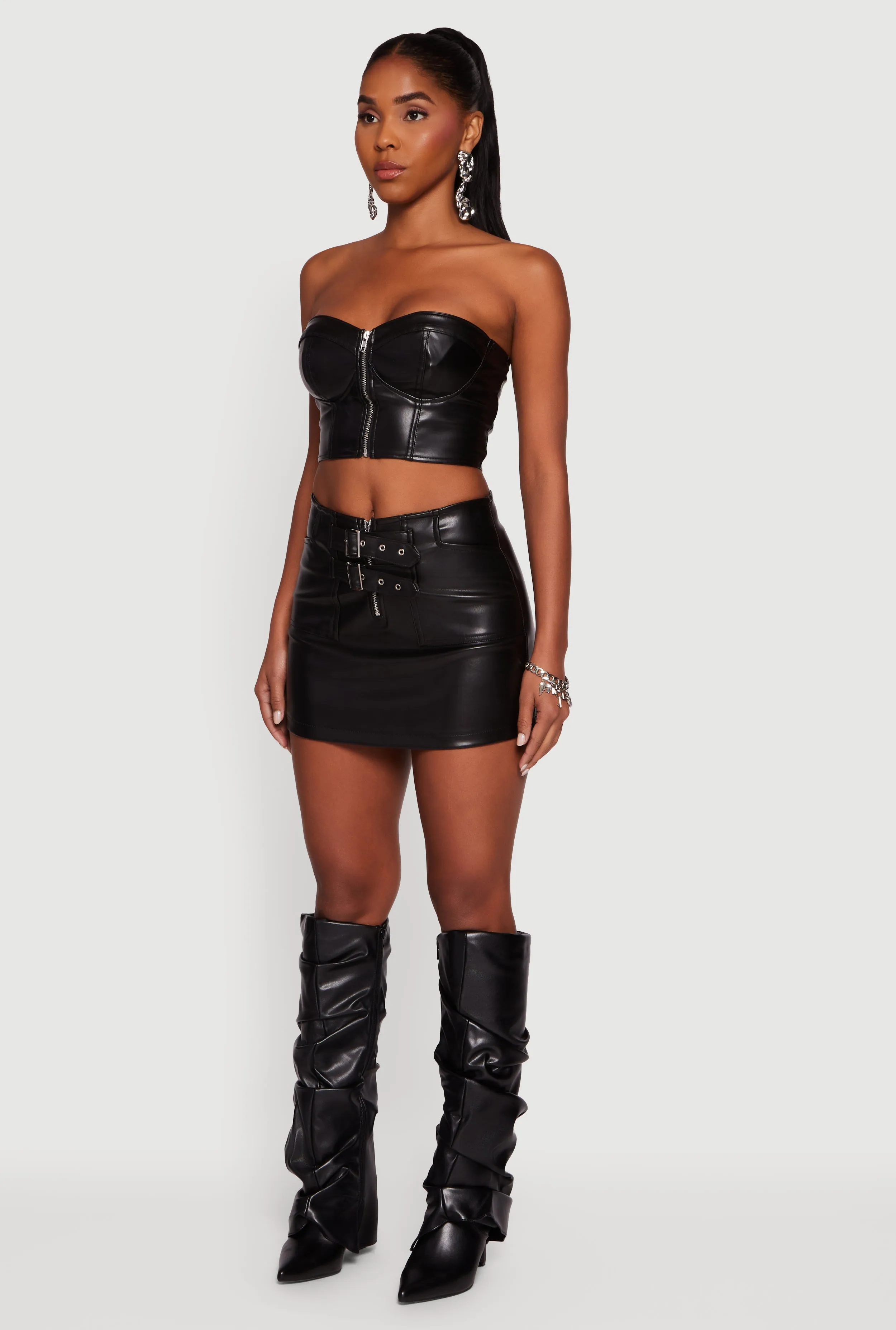 Strapless Faux Leather Cropped Bustier Corset Top sold by Rainbow product image thumbnail 5