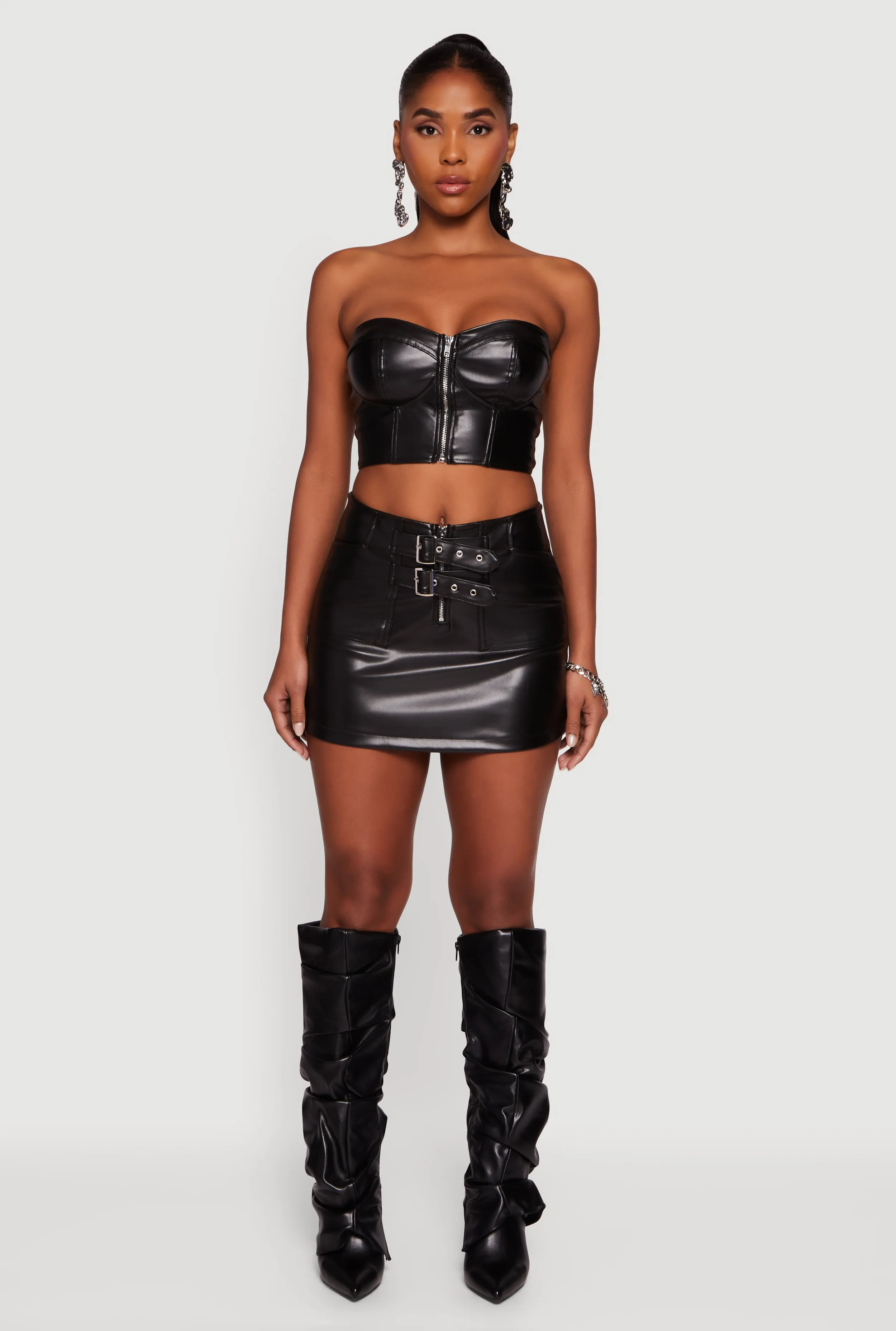 Strapless Faux Leather Cropped Bustier Corset Top sold by Rainbow product image thumbnail 2