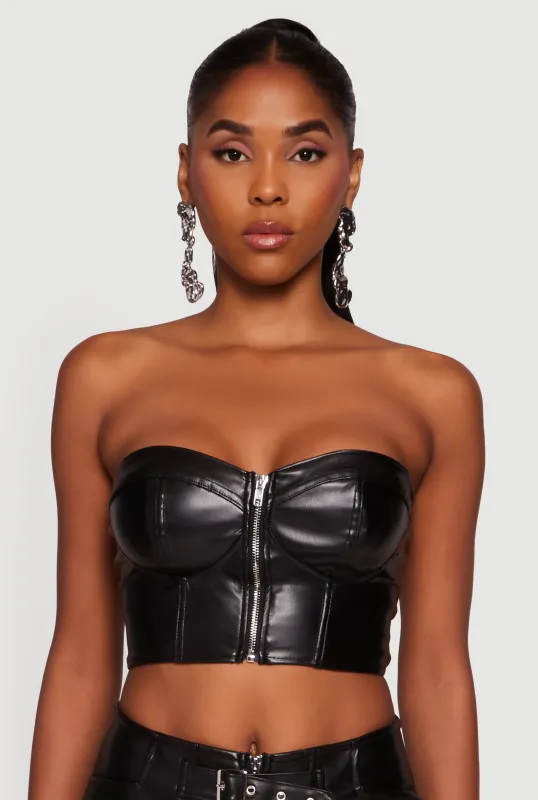 Strapless Faux Leather Cropped Bustier Corset Top sold by Rainbow