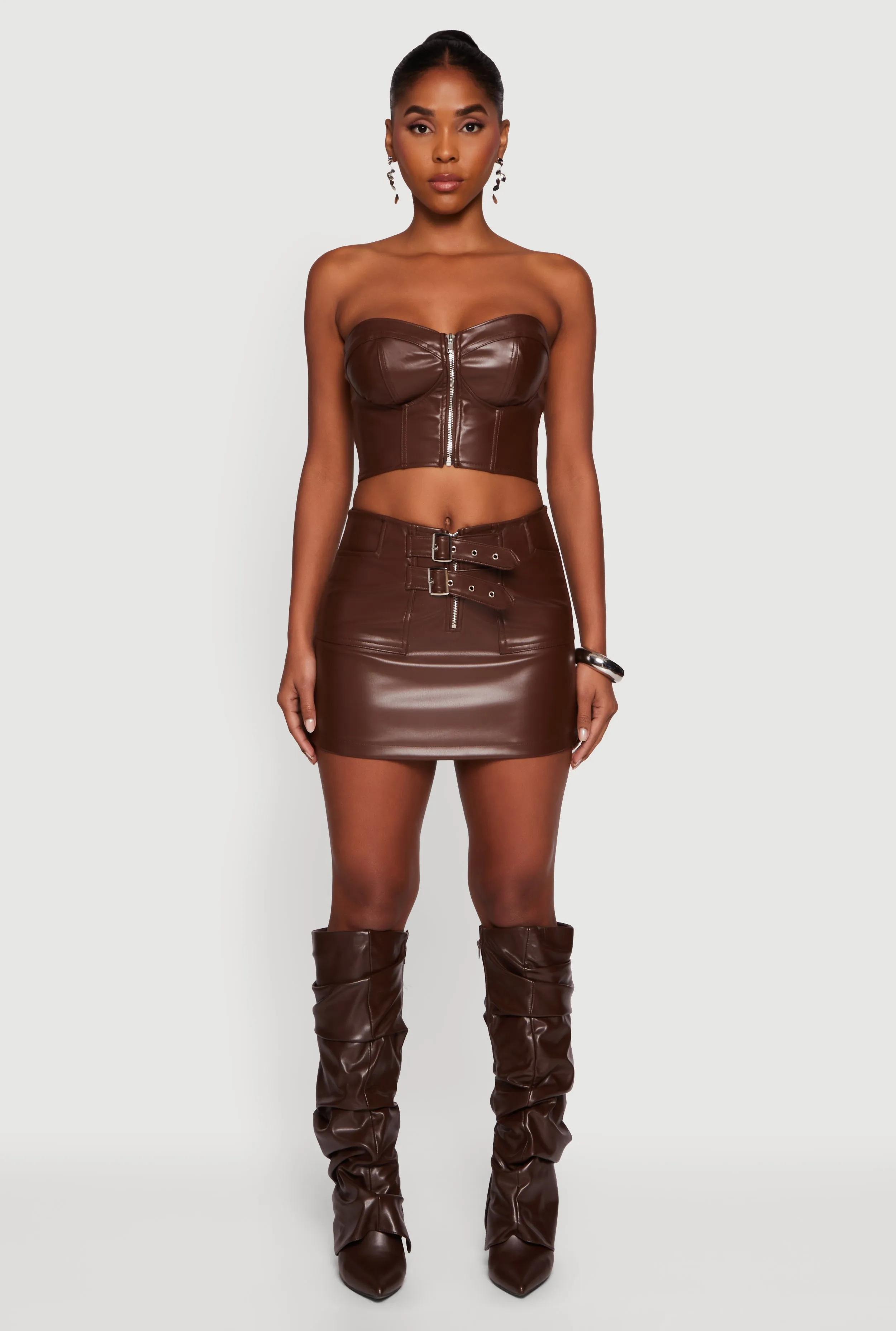 Faux Leather Double Buckle Mini Pencil Skirt sold by Rainbow