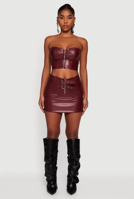 Faux Leather Double Buckle Mini Pencil Skirt sold by Rainbow