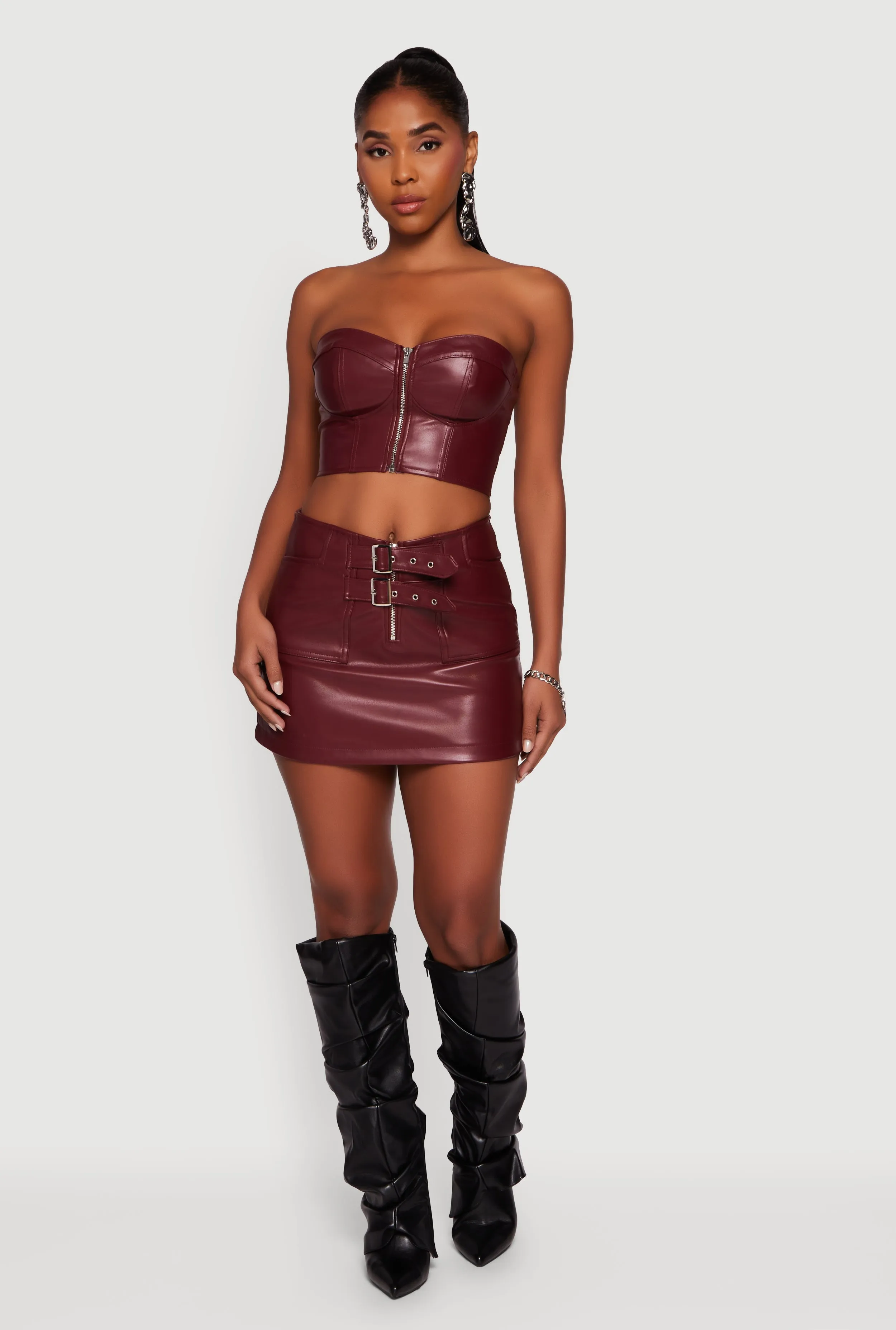 Faux Leather Double Buckle Mini Pencil Skirt sold by Rainbow product image thumbnail 2