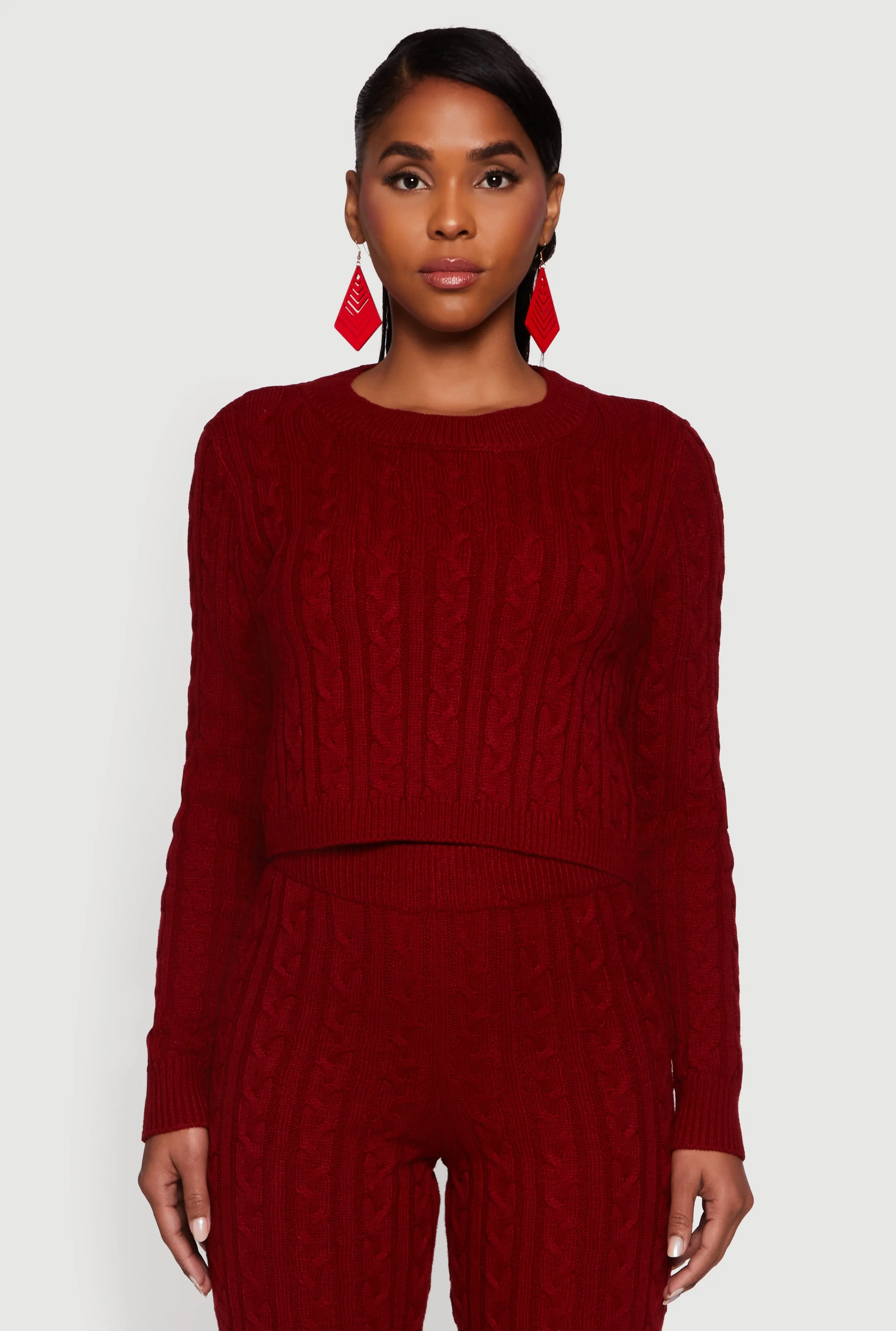 Long Sleeve Cable Knit Crop Sweater sold by Rainbow