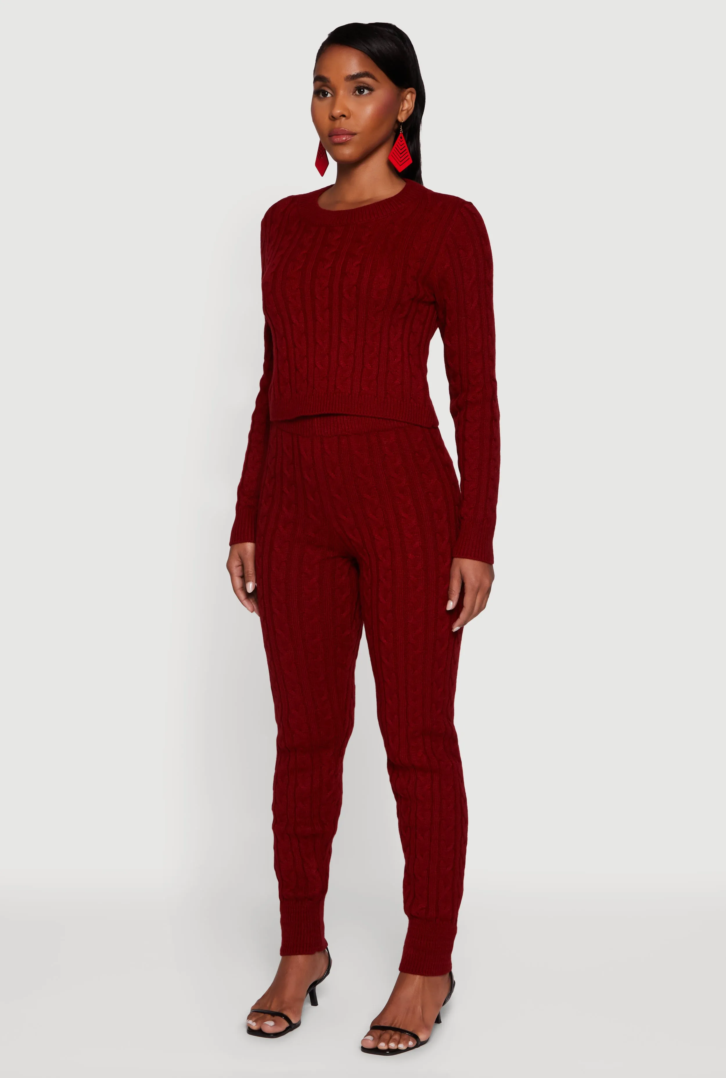 Long Sleeve Cable Knit Crop Sweater sold by Rainbow product image thumbnail 5