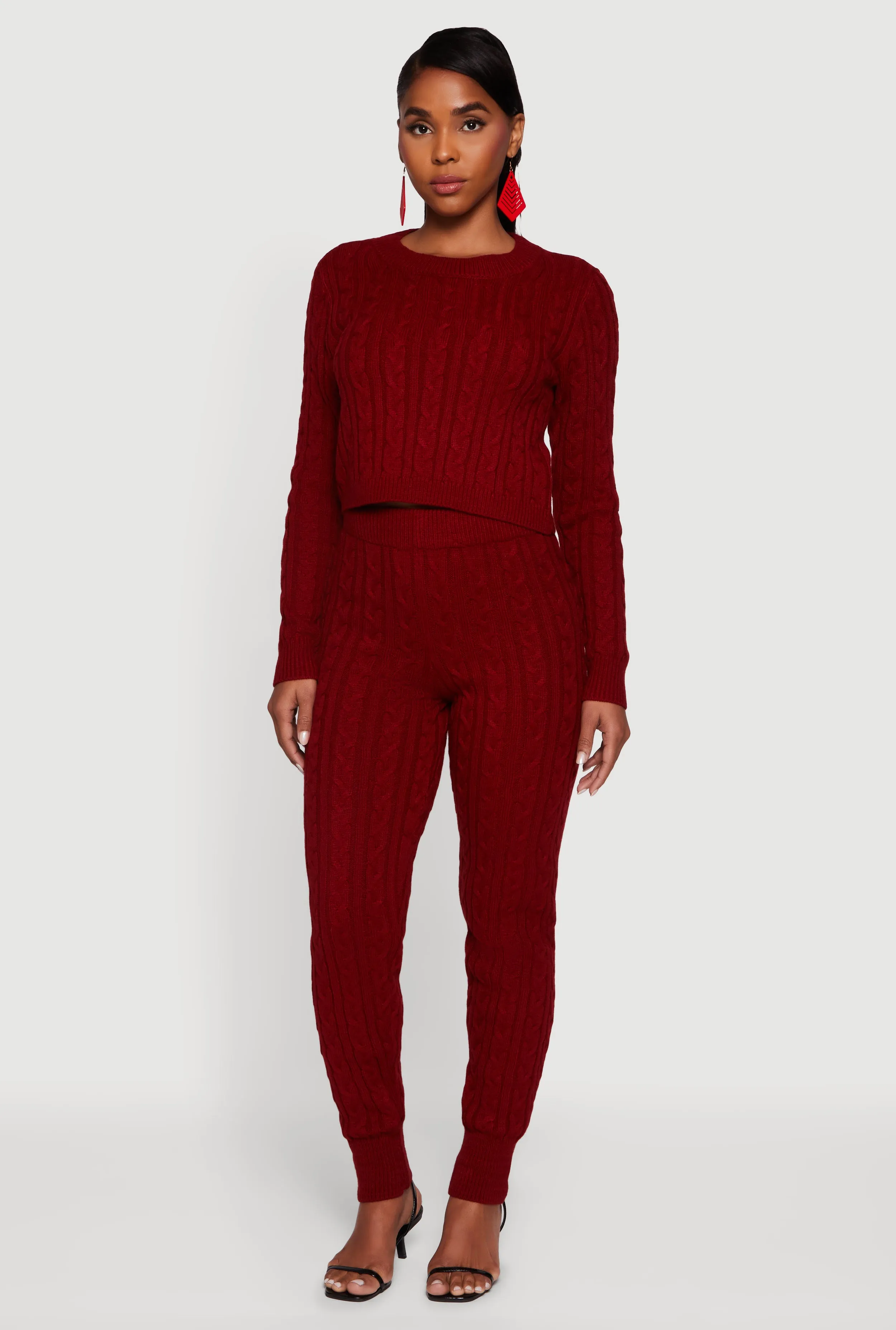 Long Sleeve Cable Knit Crop Sweater sold by Rainbow product image thumbnail 2