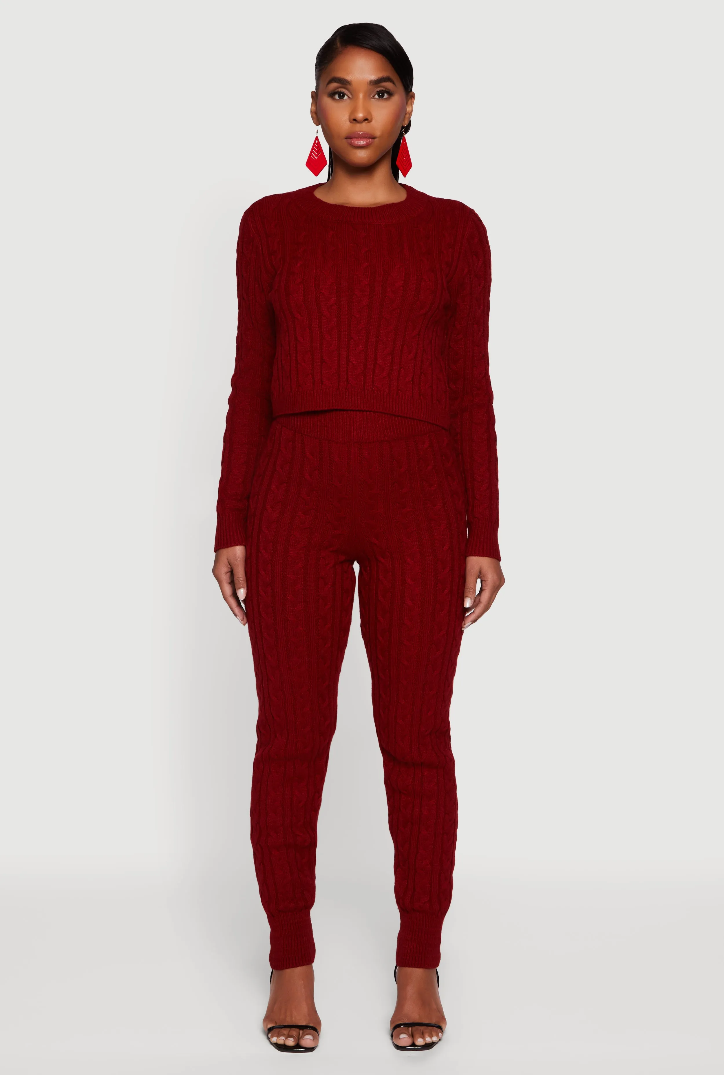 Long Sleeve Cable Knit Crop Sweater sold by Rainbow product image thumbnail 3