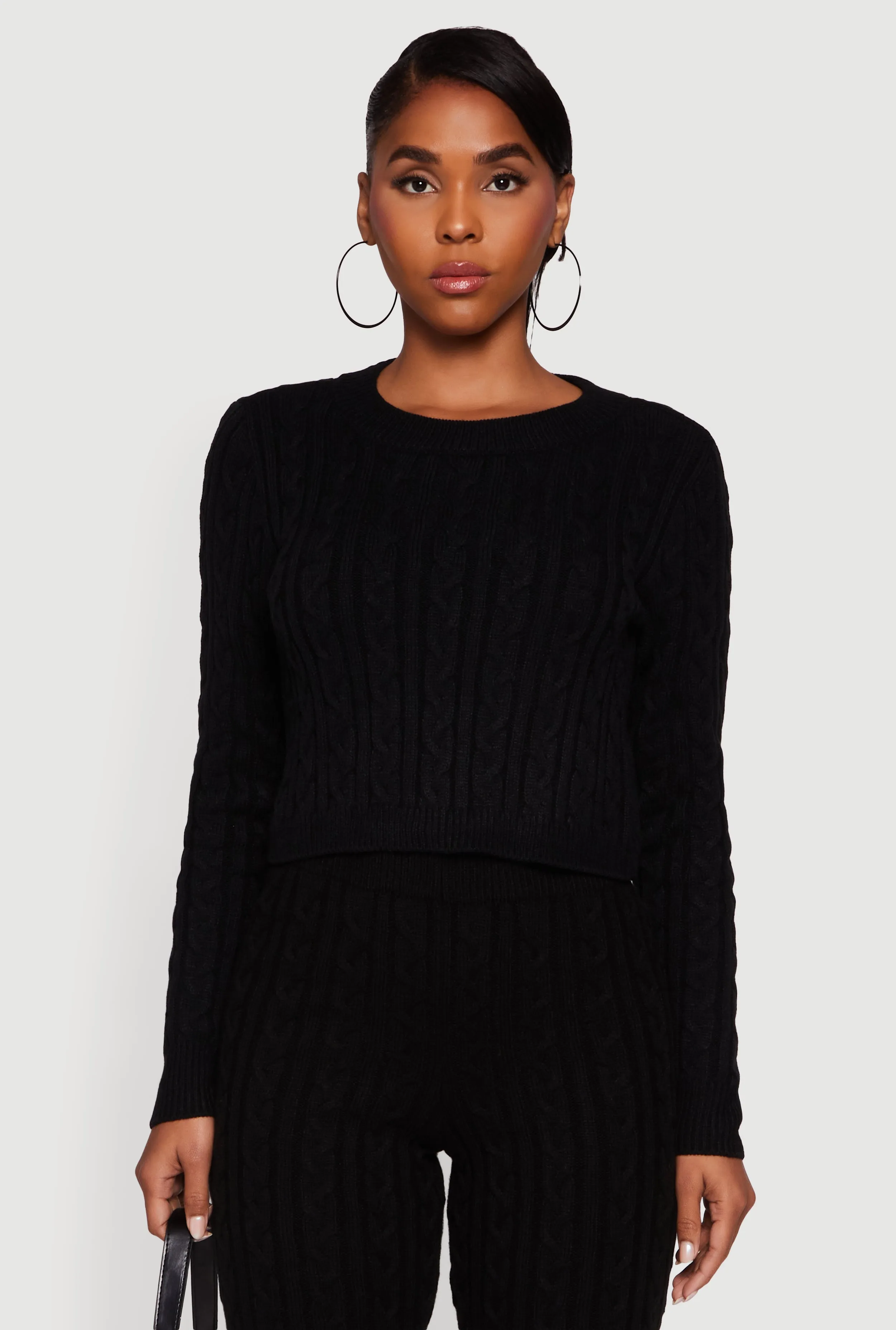 Long Sleeve Cable Knit Crop Sweater sold by Rainbow