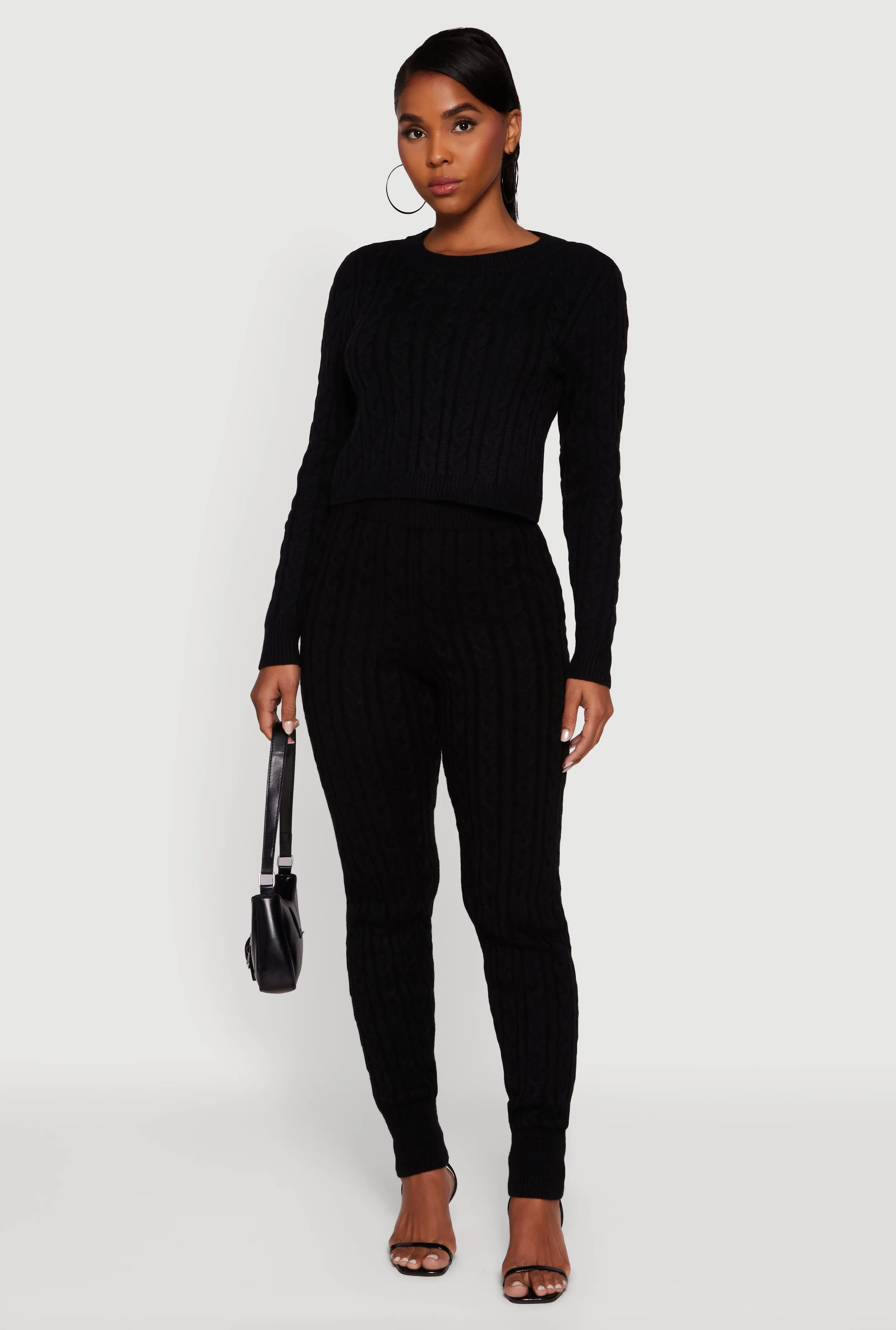 Long Sleeve Cable Knit Crop Sweater sold by Rainbow product image thumbnail 2