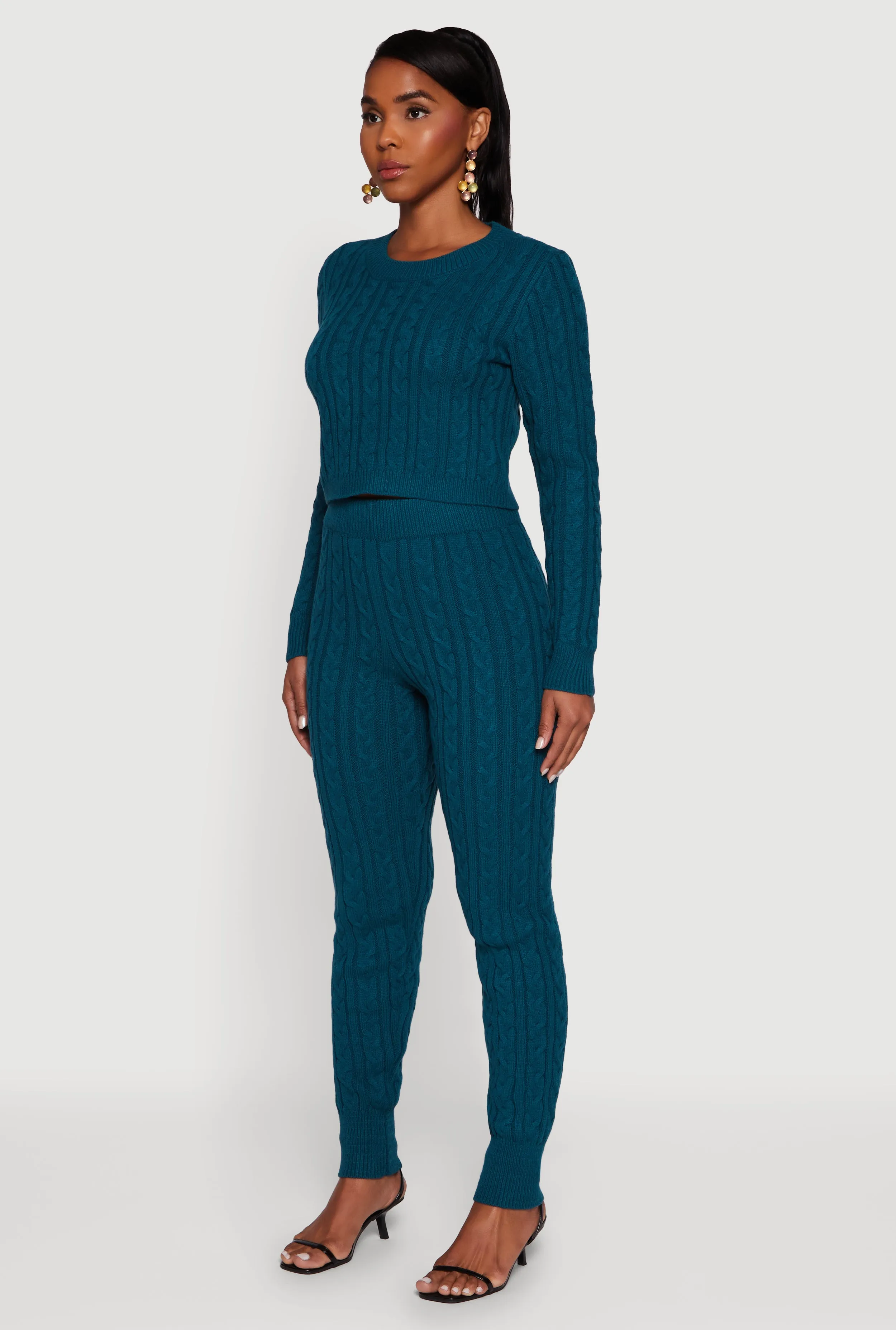 Long Sleeve Cable Knit Crop Sweater sold by Rainbow product image thumbnail 5