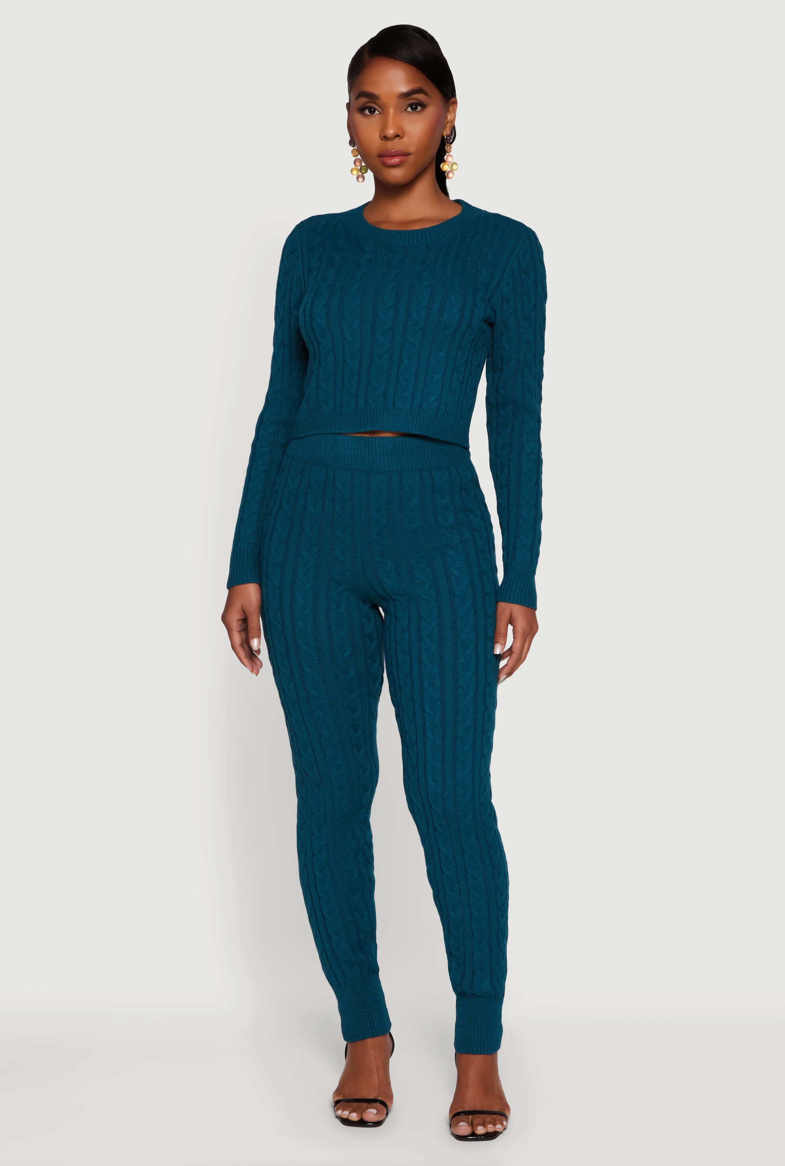 Long Sleeve Cable Knit Crop Sweater sold by Rainbow product image thumbnail 2