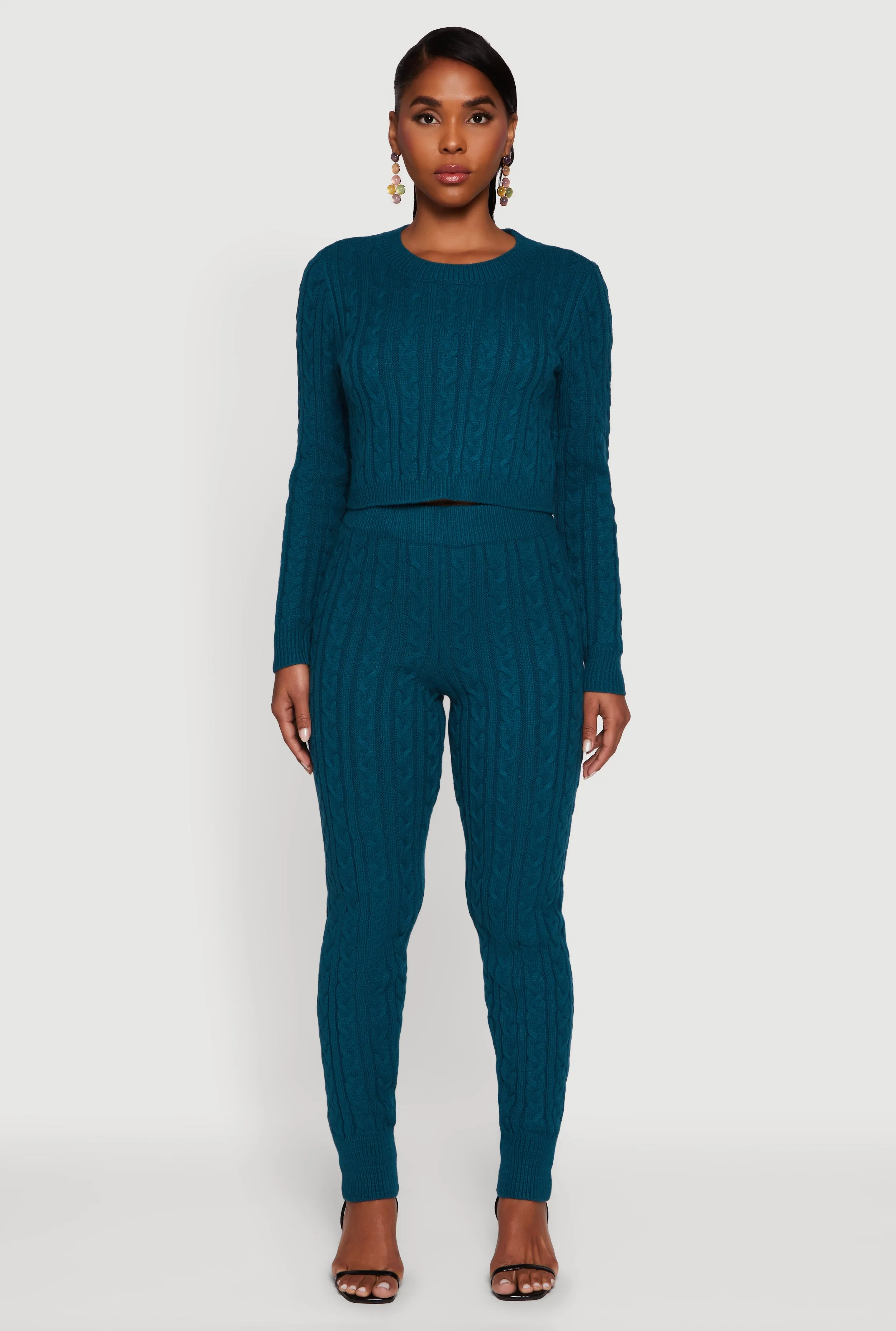 Long Sleeve Cable Knit Crop Sweater sold by Rainbow product image thumbnail 3