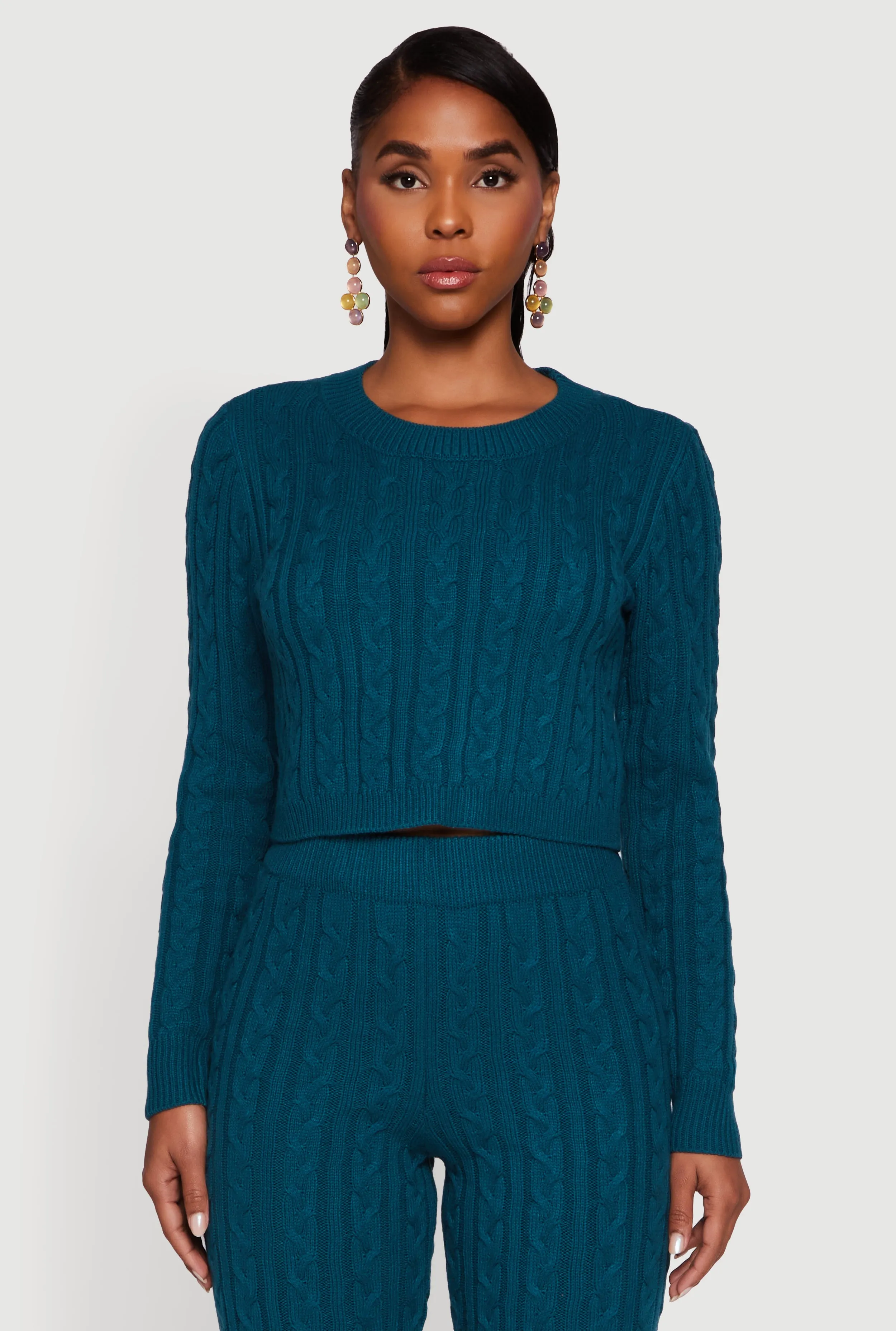 Long Sleeve Cable Knit Crop Sweater sold by Rainbow