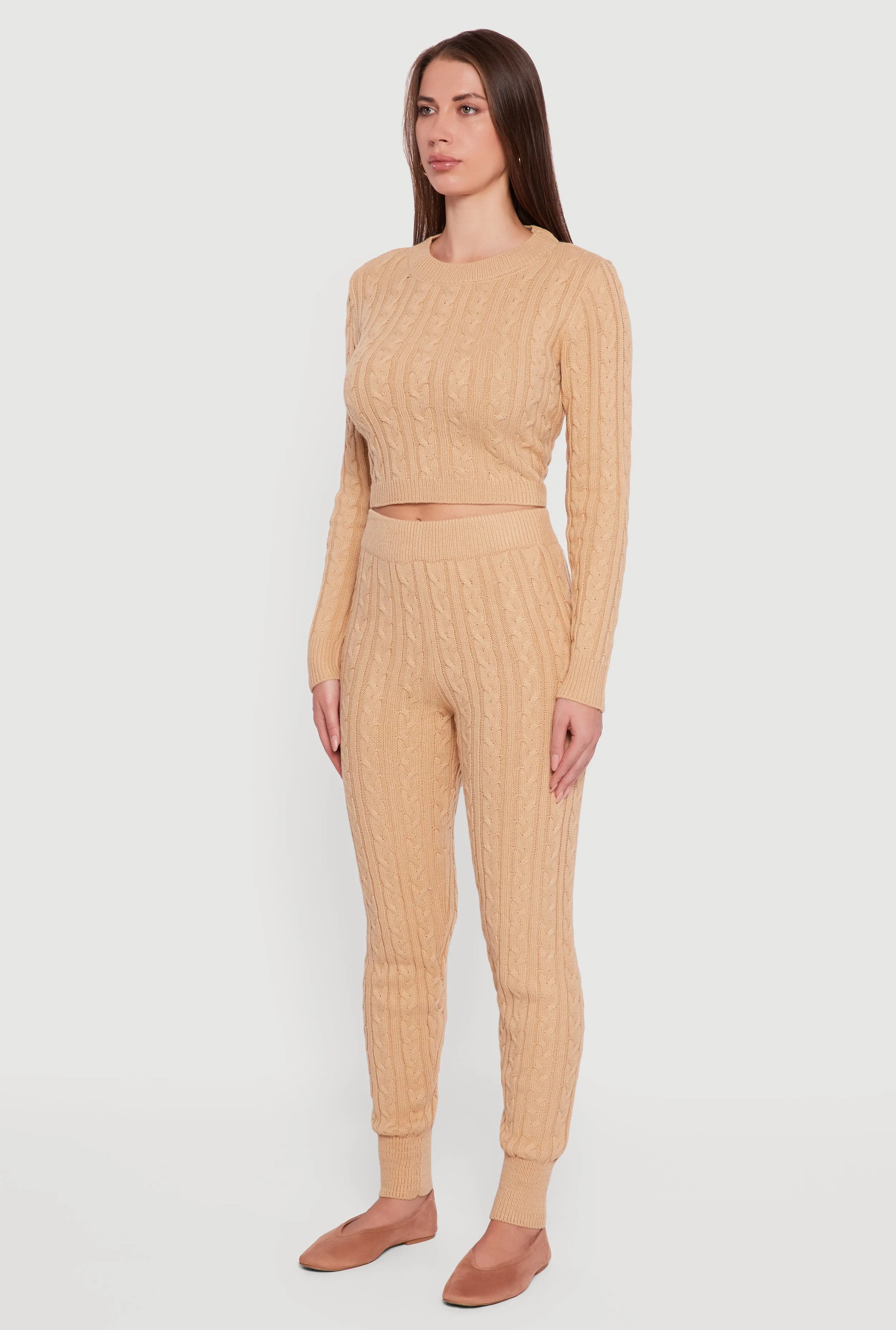 Long Sleeve Cable Knit Crop Sweater sold by Rainbow product image thumbnail 5