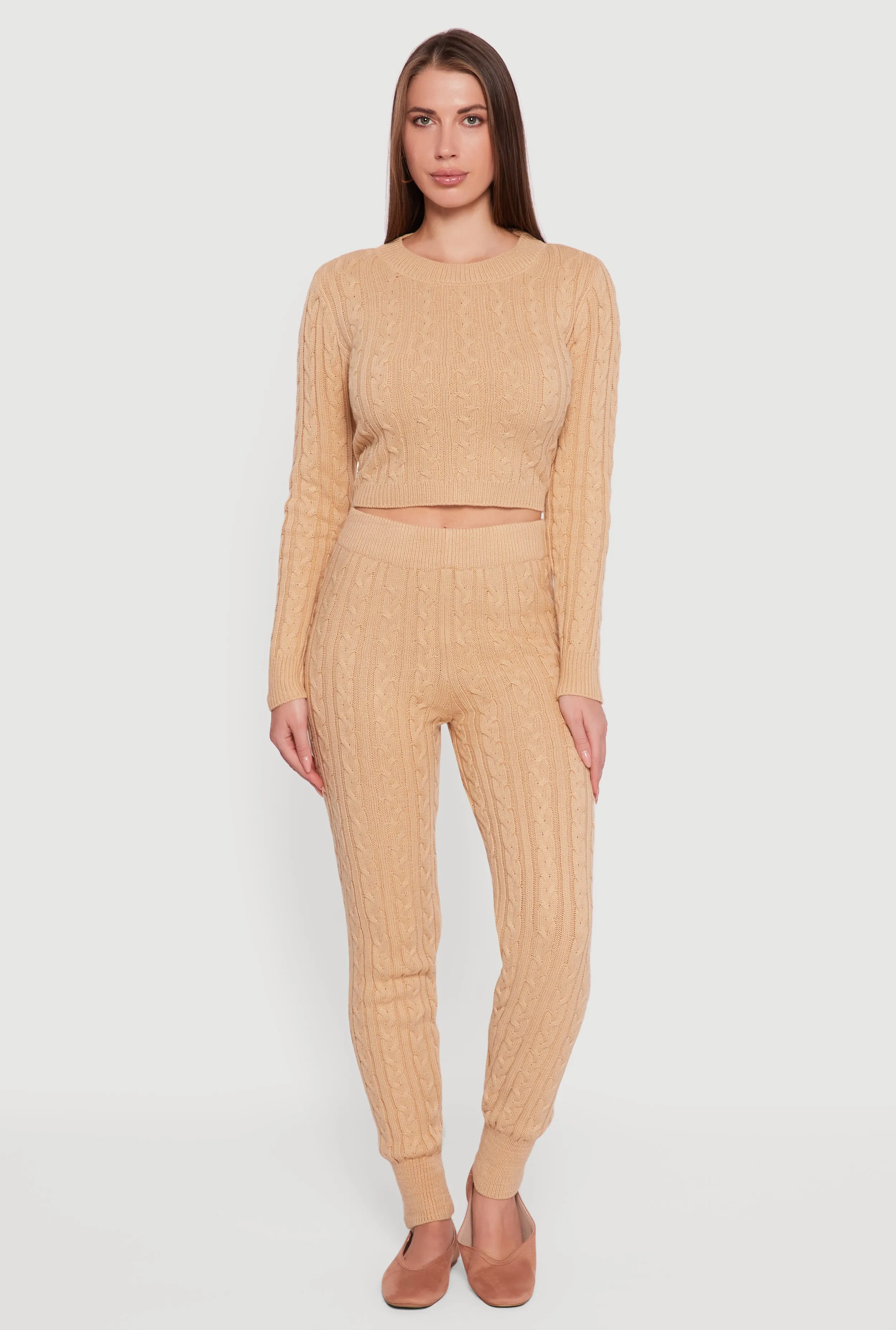 Long Sleeve Cable Knit Crop Sweater sold by Rainbow product image thumbnail 2