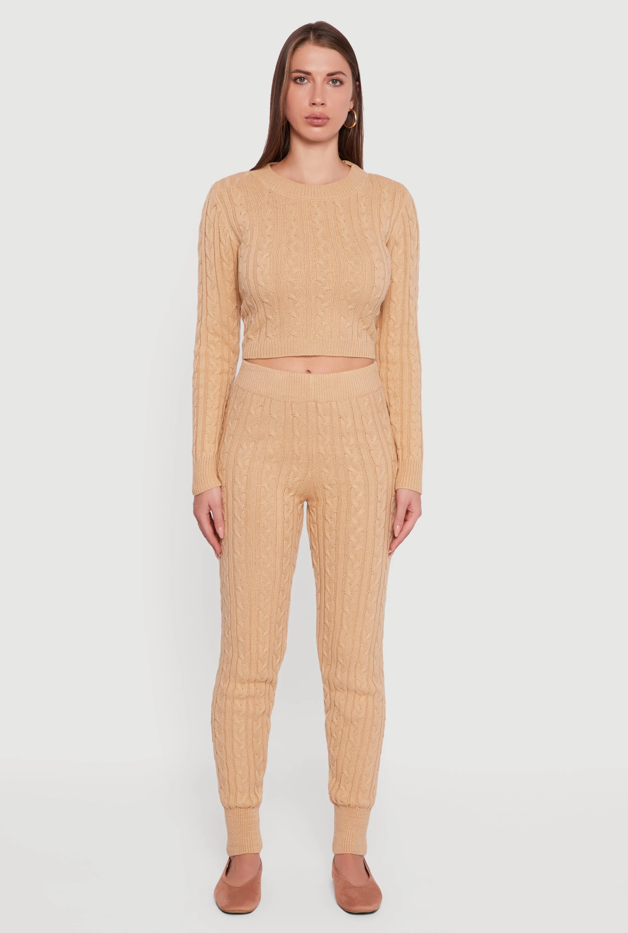 Long Sleeve Cable Knit Crop Sweater sold by Rainbow product image thumbnail 3