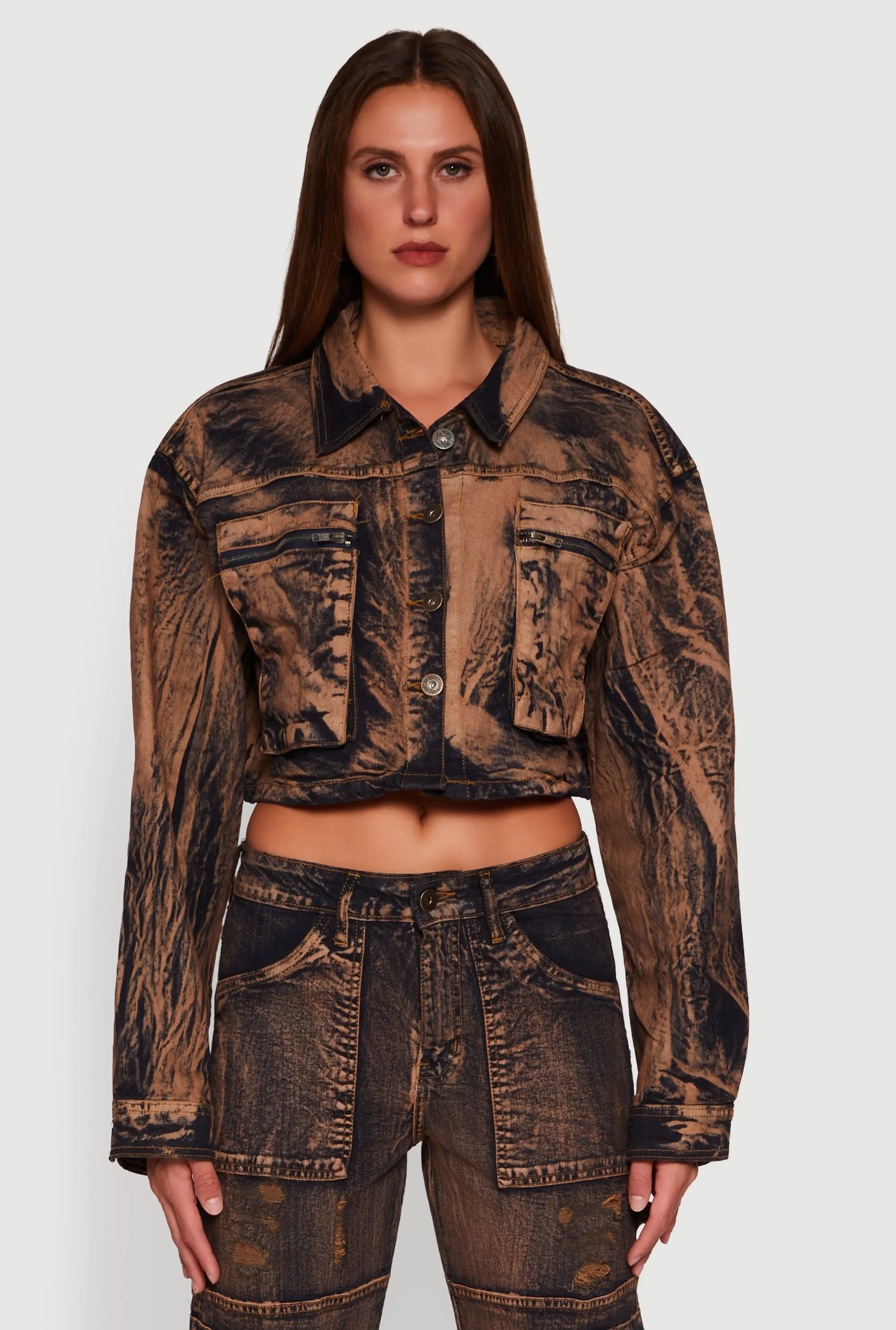 Acid Wash Cropped Denim Shacket sold by Rainbow